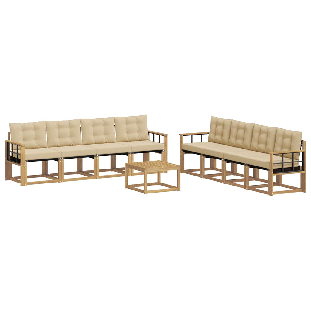 Outdoor-Sofagarnitur mit Kissen 9 pcs Weiß und Beige
