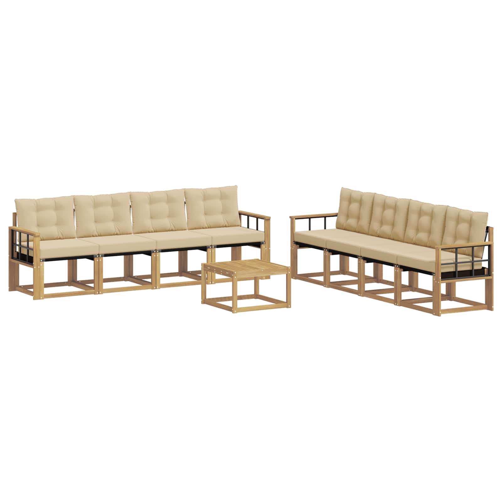 Outdoor-Sofagarnitur mit Kissen 9 pcs Weiß und Beige