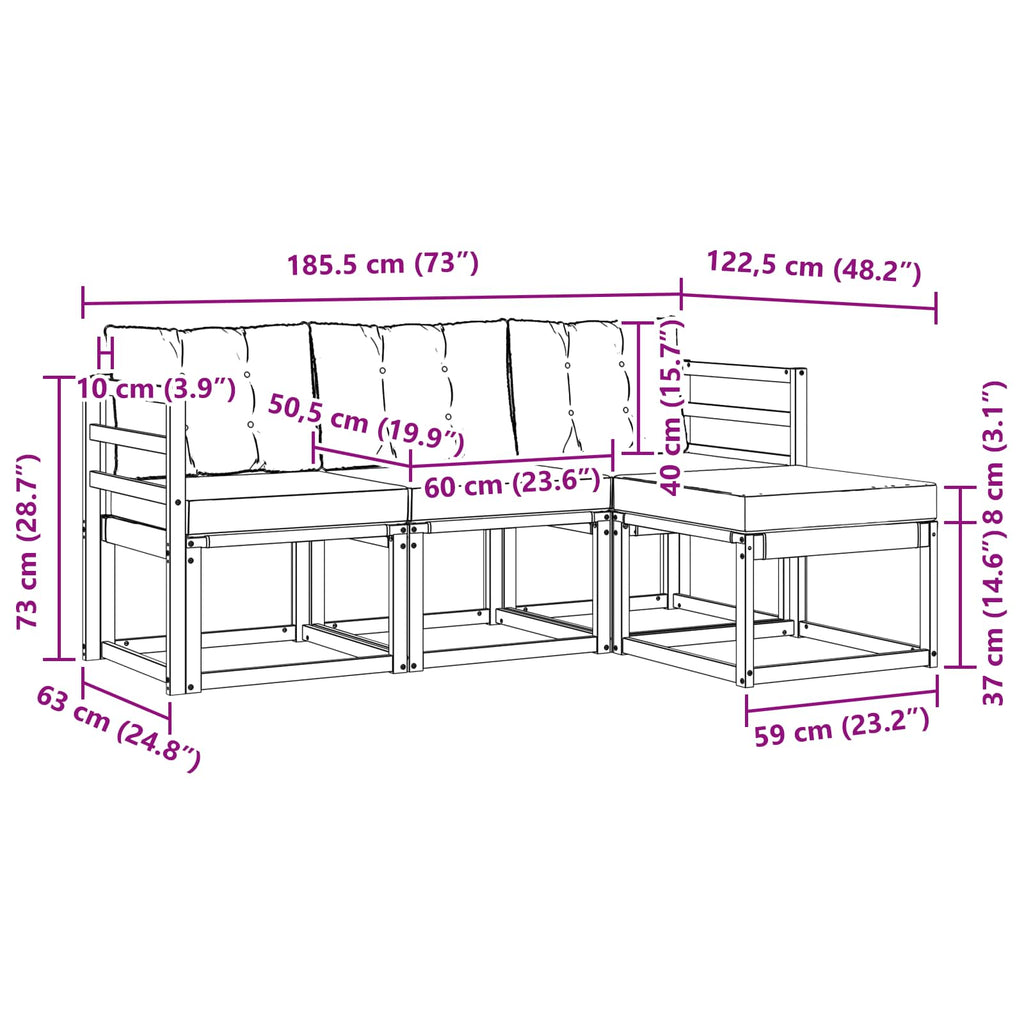 Outdoor-Sofagarnitur mit Kissen 4 pcs Weiß und Hellgrau