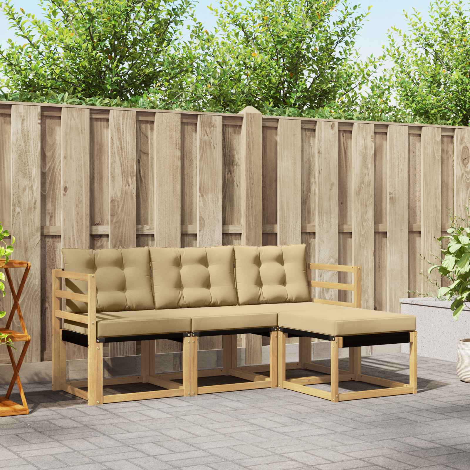 Outdoor-Sofagarnitur mit Kissen 4 pcs Weiß und Beige
