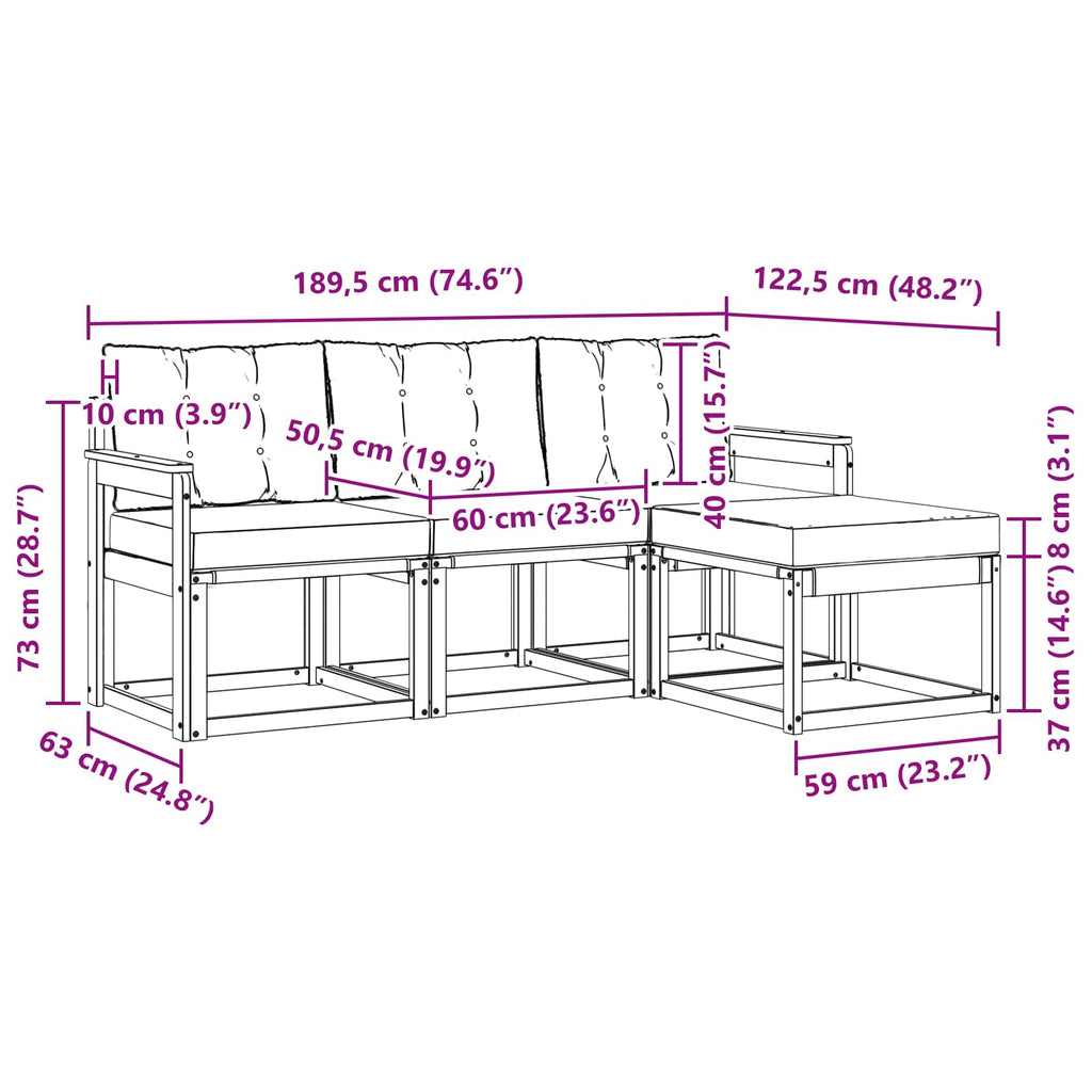Outdoor-Sofagarnitur mit Kissen 4 pcs Weiß und Beige