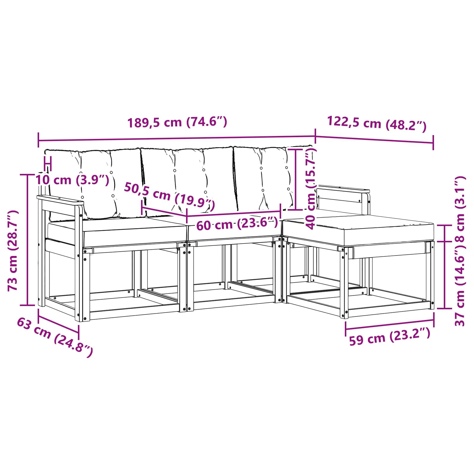 Outdoor-Sofagarnitur mit Kissen 4 pcs Weiß und Beige