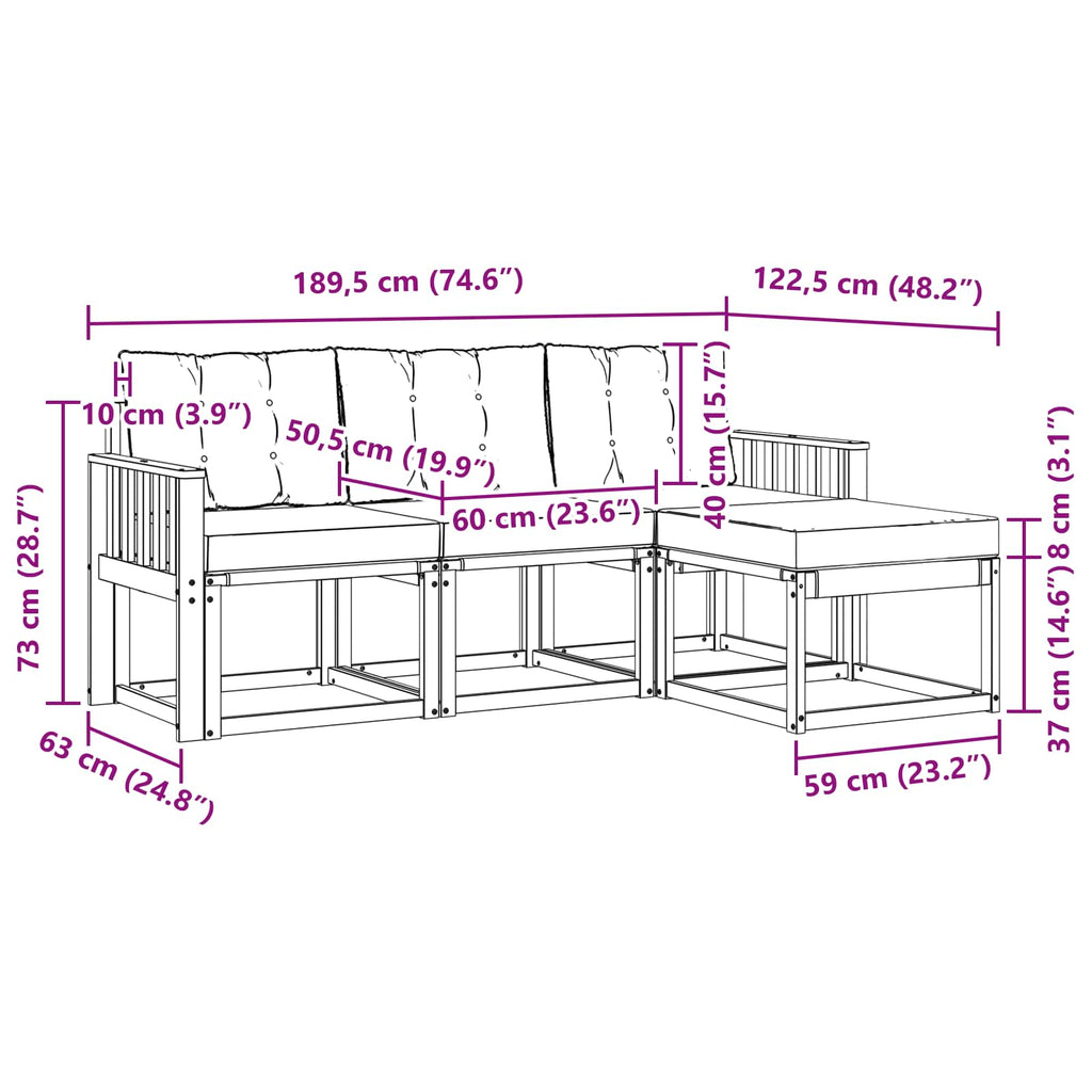 Outdoor-Sofagarnitur mit Kissen 4 pcs Weiß und Schwarz
