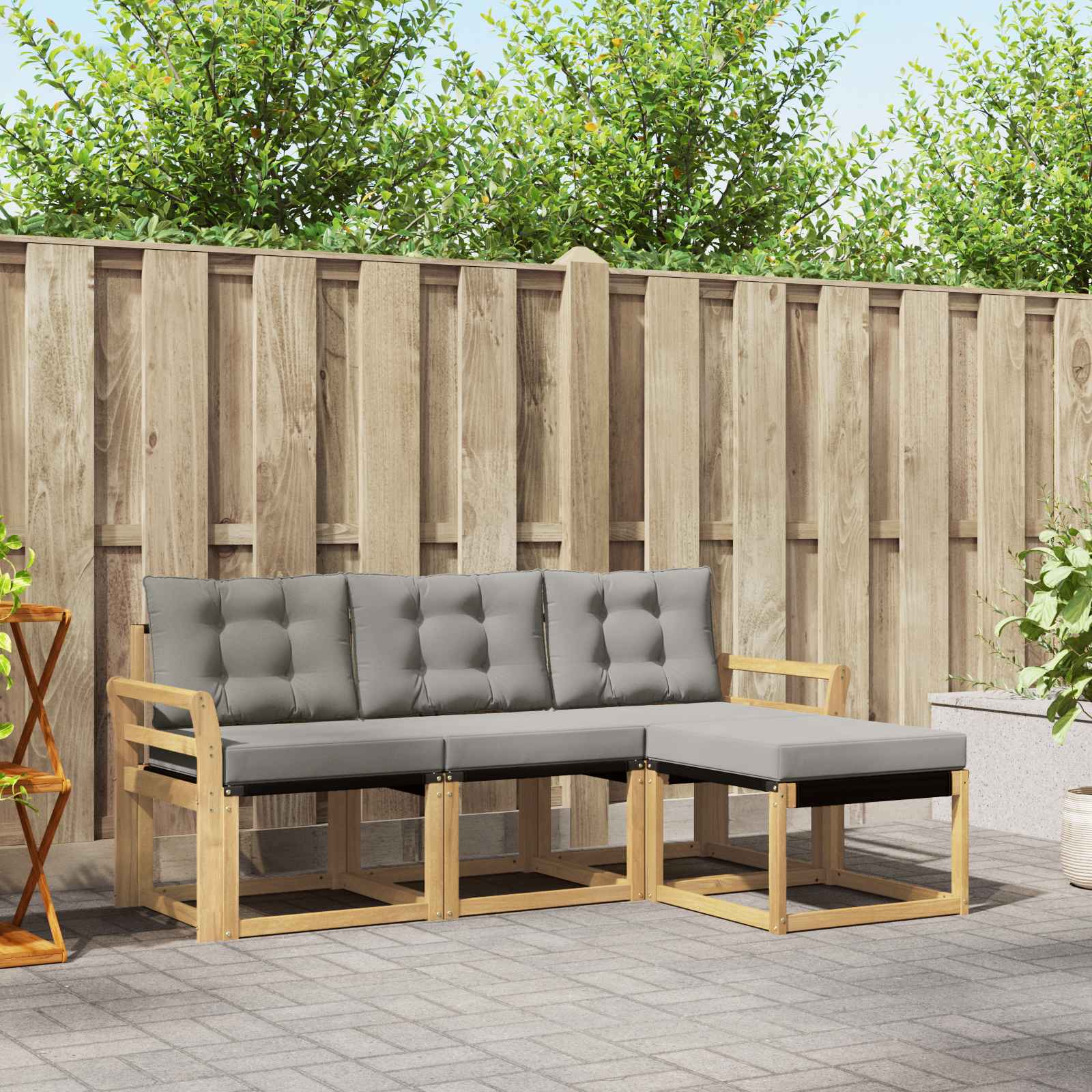 Outdoor-Sofagarnitur mit Kissen 4 pcs Weiß und Hellgrau