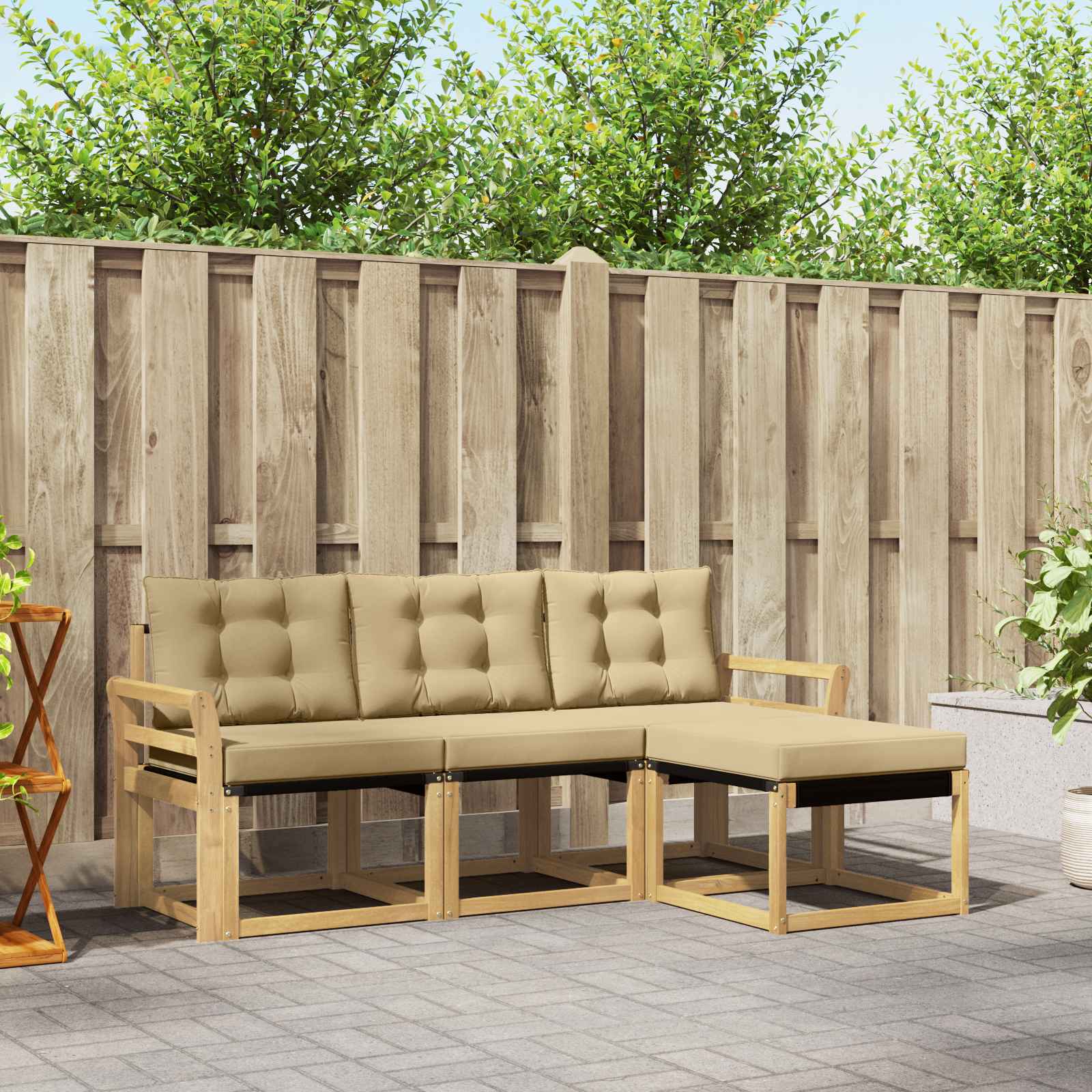 Outdoor-Sofagarnitur mit Kissen 4 pcs Weiß und Beige