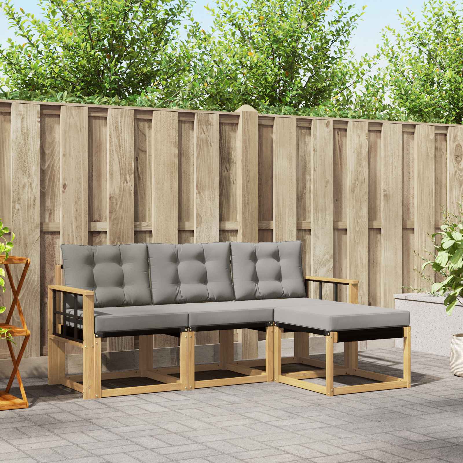 Outdoor-Sofagarnitur mit Kissen 4 pcs Weiß und Hellgrau