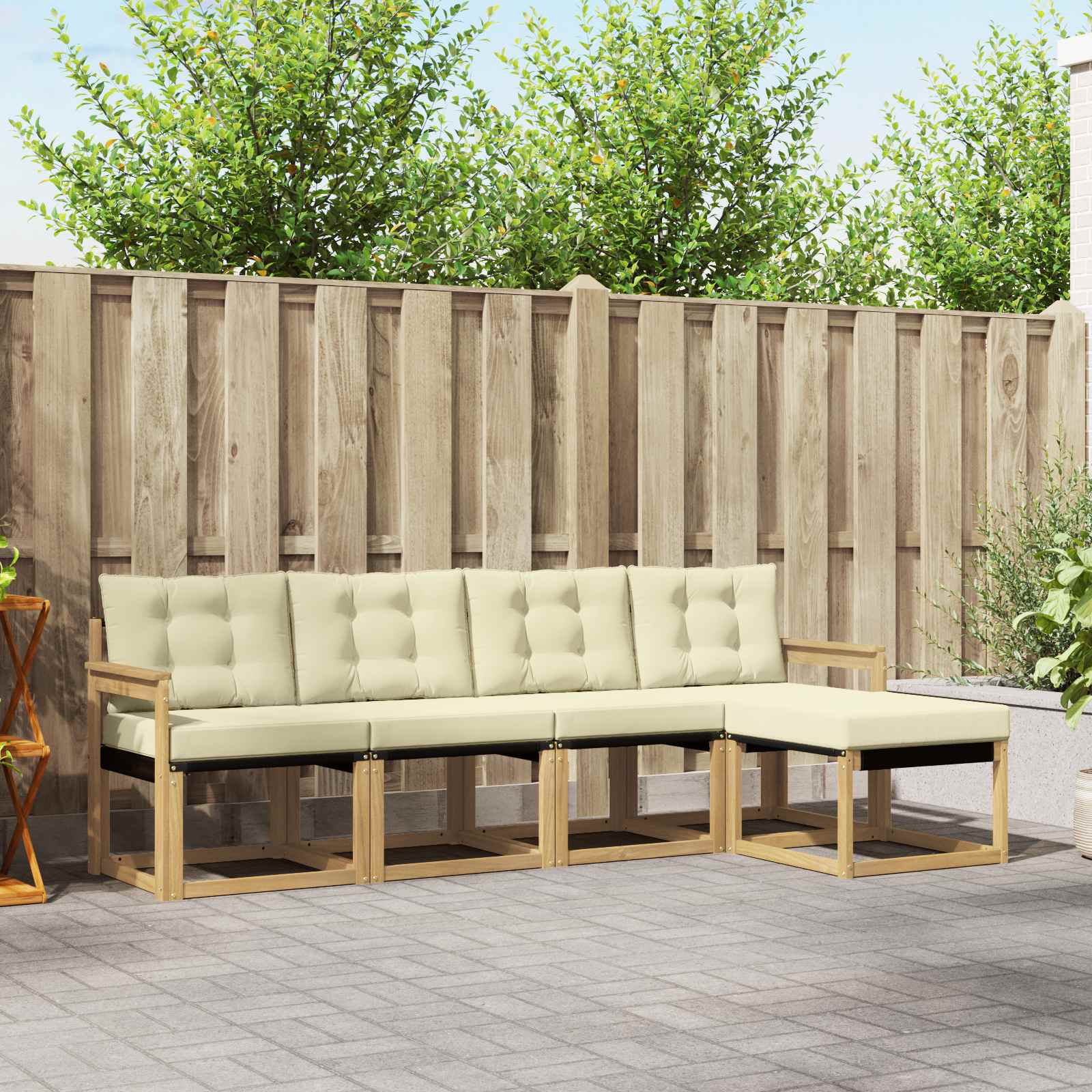 Outdoor-Sofagarnitur mit Kissen 5 pcs Weiß und Creme