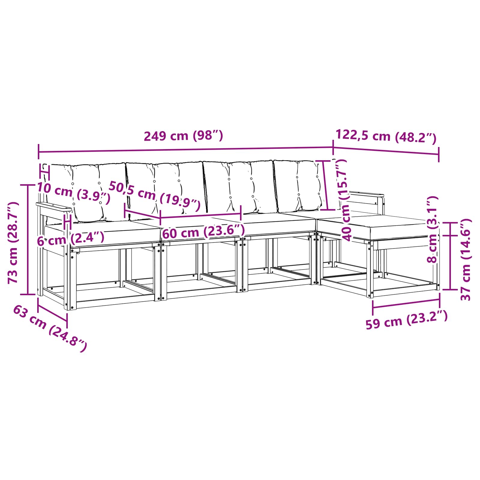 Outdoor-Sofagarnitur mit Kissen 5 pcs Weiß und Creme