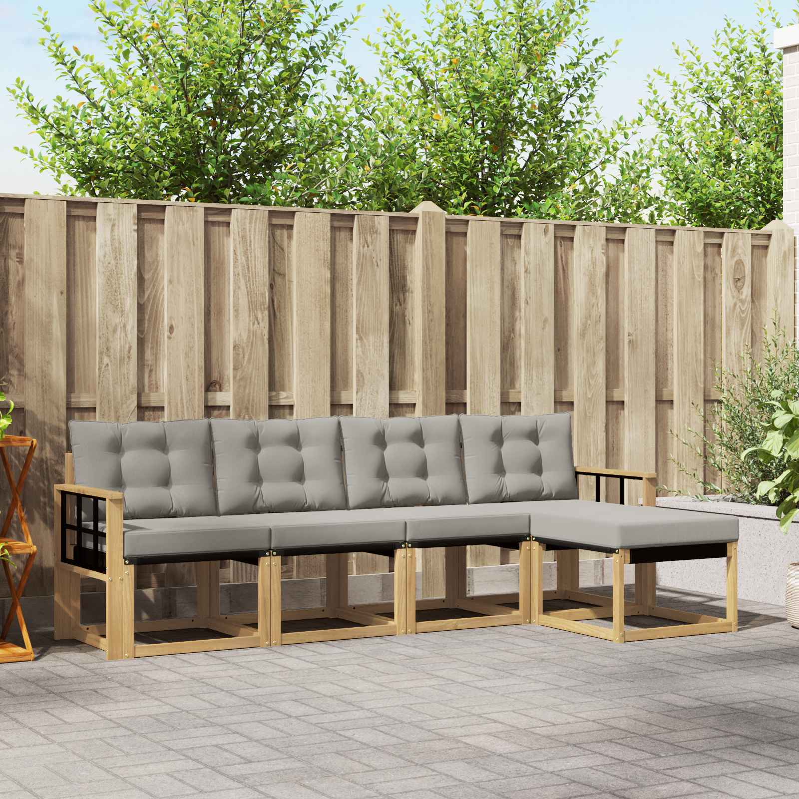 Outdoor-Sofagarnitur 5 pcs Weiß und Hellgrau