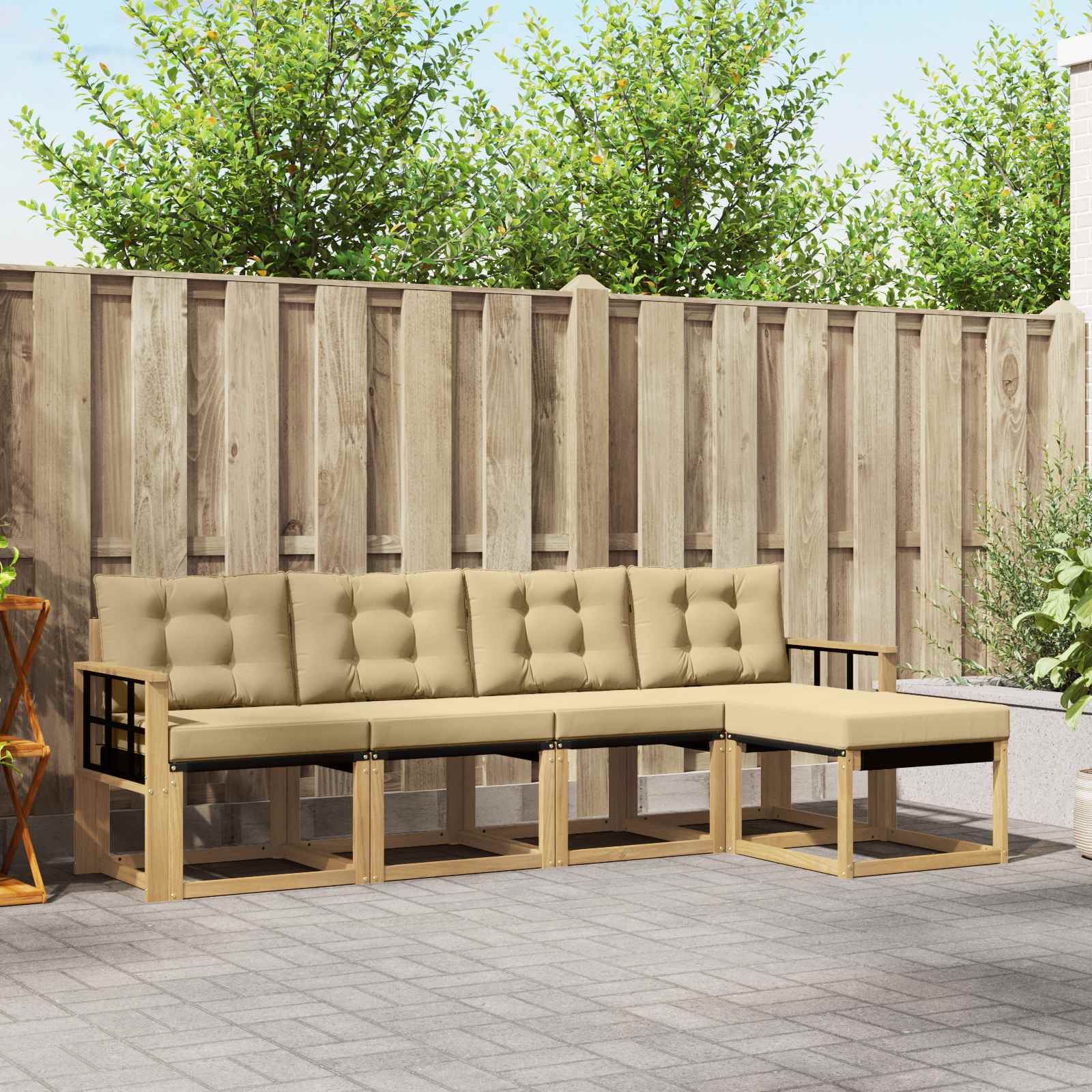 Outdoor-Sofagarnitur mit Kissen 5 pcs Weiß und Beige