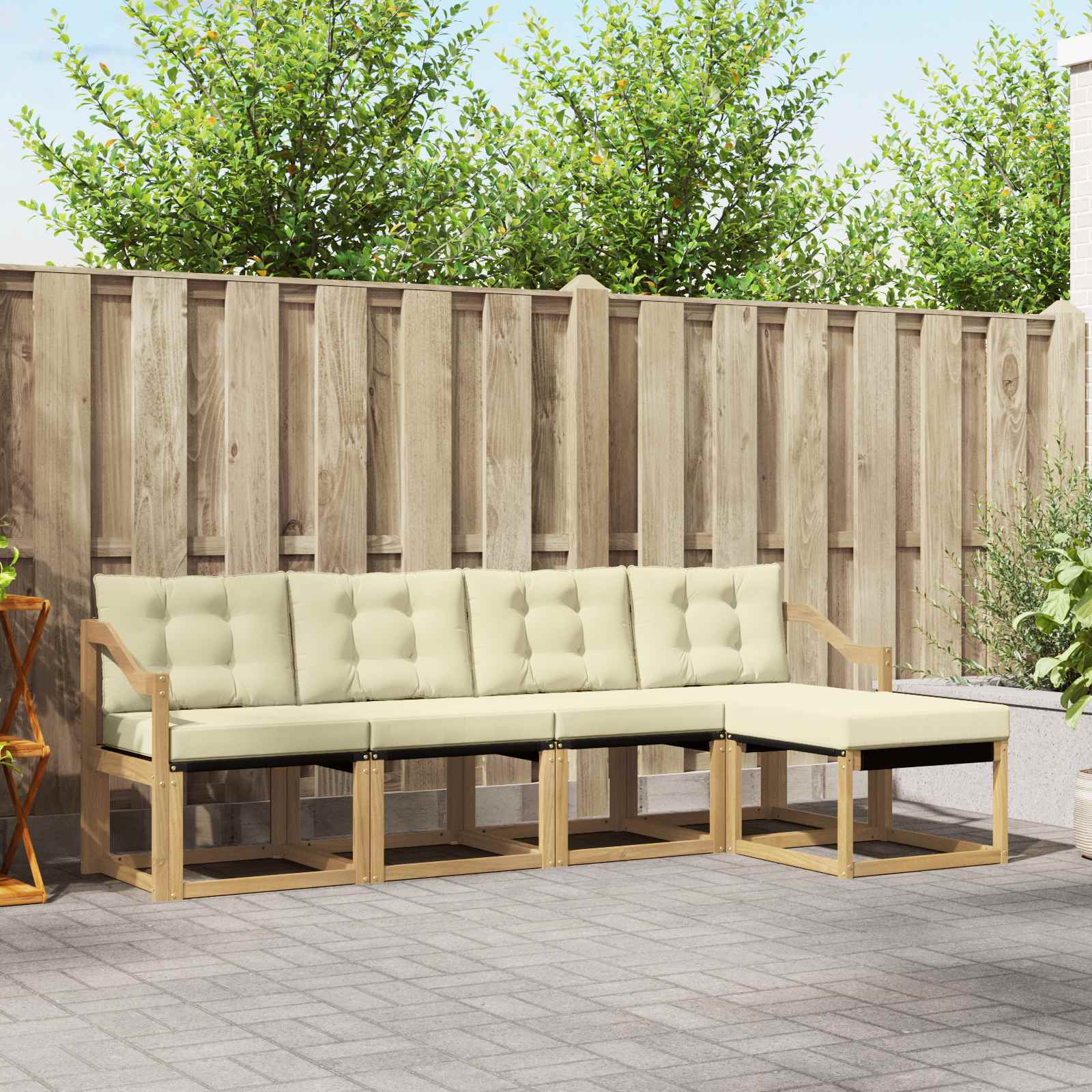 Outdoor-Sofagarnitur mit Kissen 5 pcs Weiß und Creme