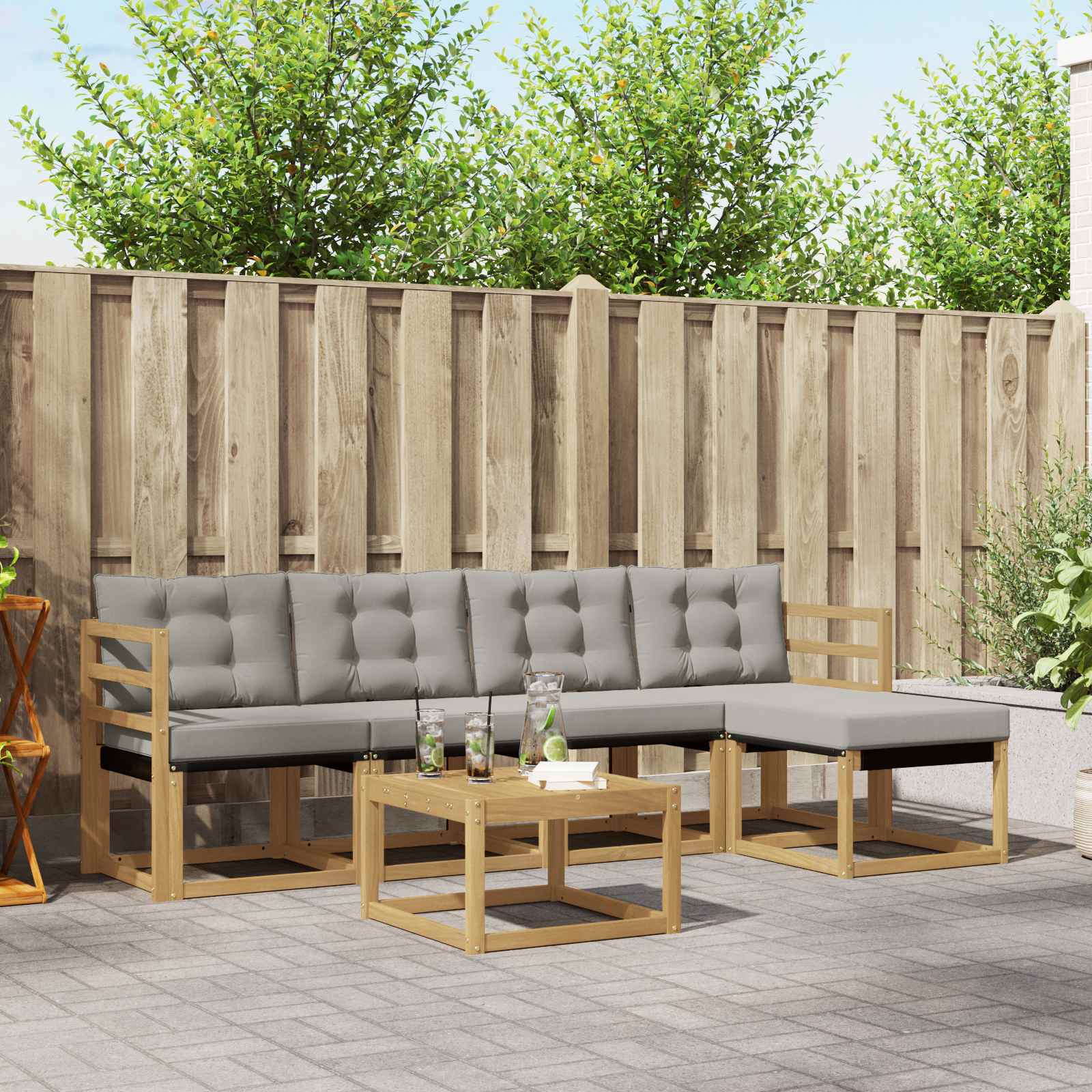 Outdoor-Sofagarnitur mit Kissen 6 pcs Weiß und Hellgrau