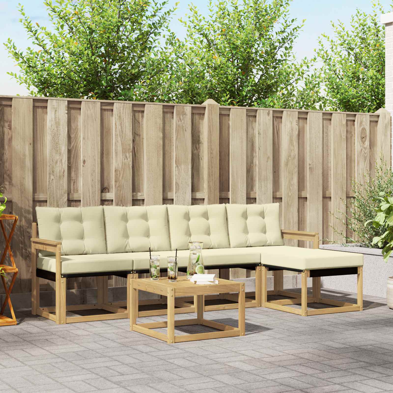 Outdoor-Sofagarnitur mit Kissen 6 pcs Weiß und Creme