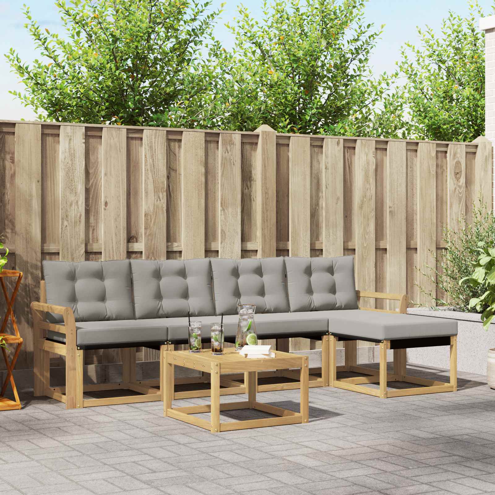 Outdoor-Sofagarnitur mit Kissen 6 pcs Weiß und Hellgrau