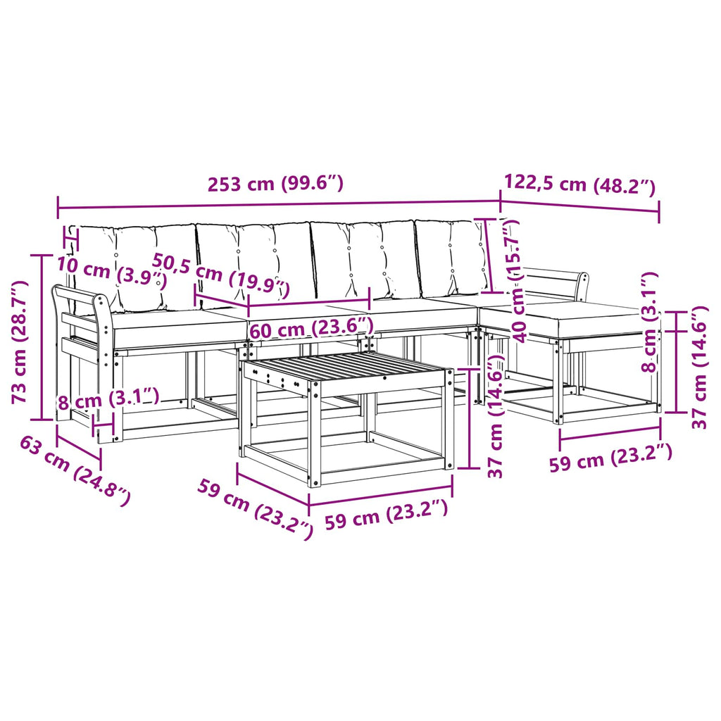Outdoor-Sofagarnitur mit Kissen 6 pcs Weiß und Hellgrau