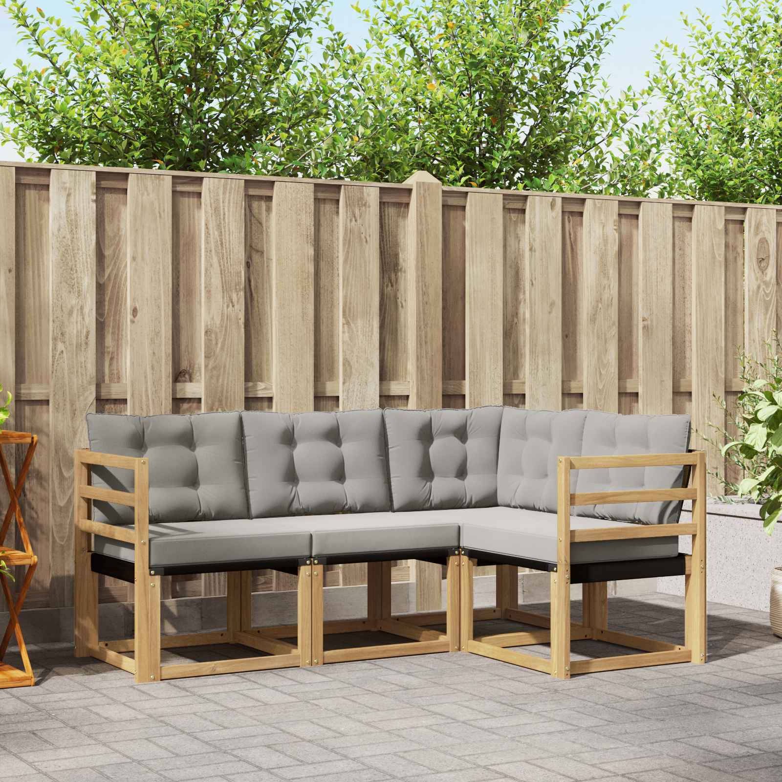 Outdoor-Sofagarnitur mit Kissen 4 pcs Weiß und Hellgrau