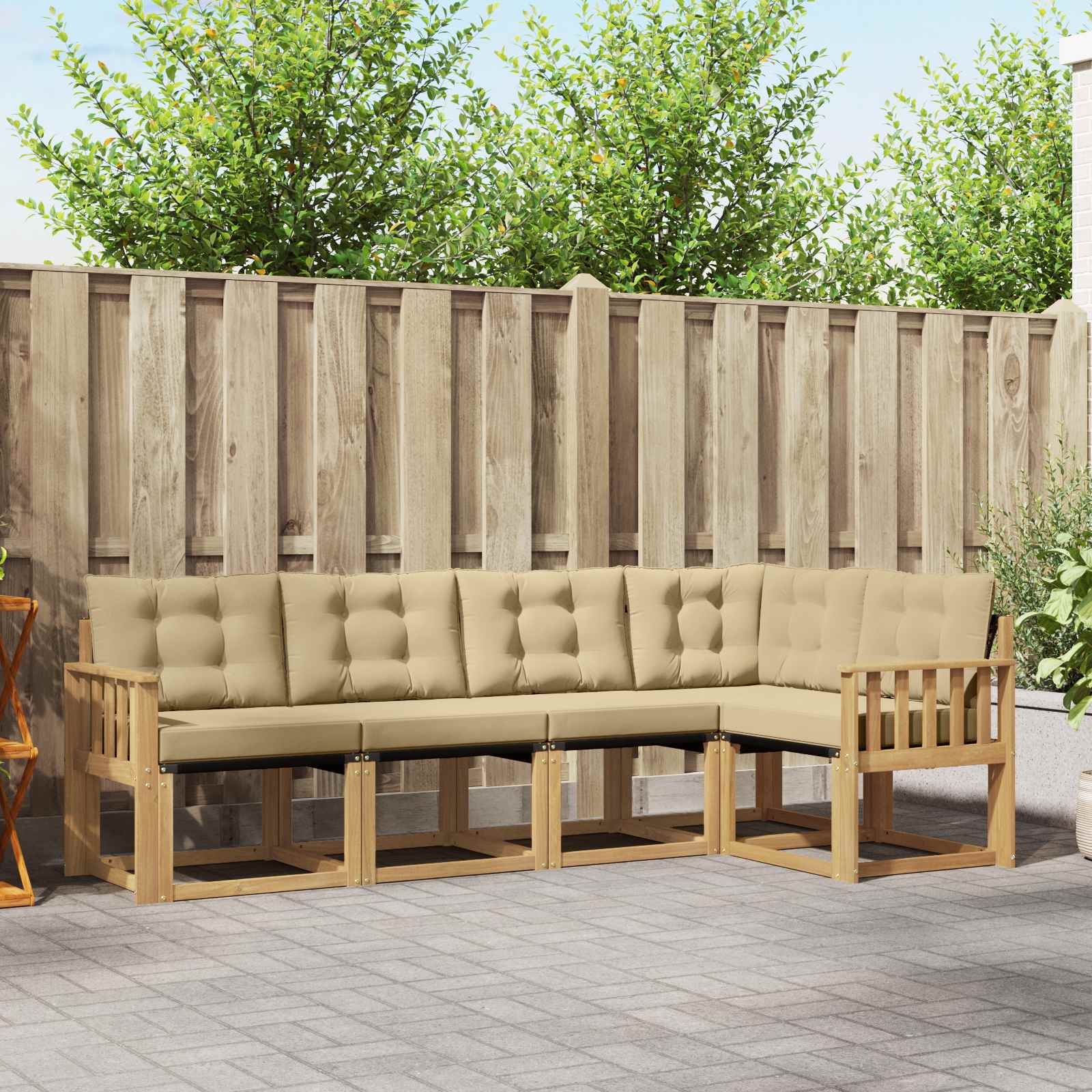 Outdoor-Sofagarnitur mit Kissen 5 pcs Weiß und Beige