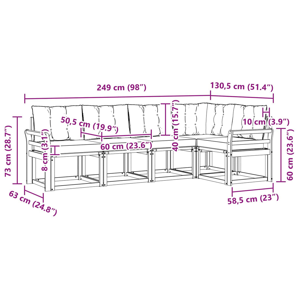 Outdoor-Sofagarnitur mit Kissen 5 pcs Weiß und Schwarz