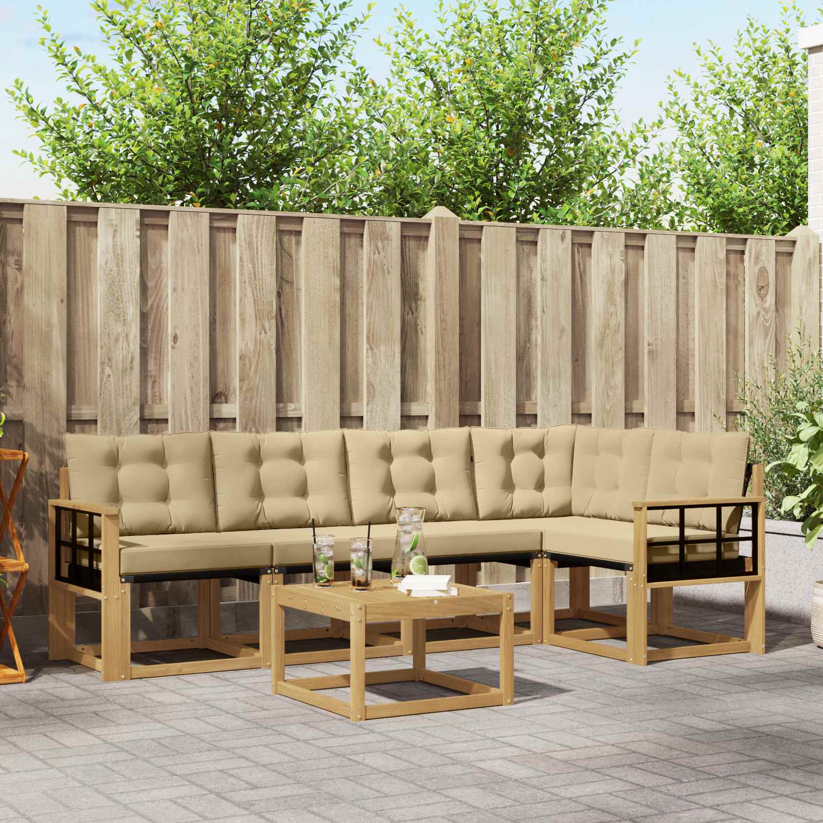 Outdoor-Sofagarnitur mit Kissen 6 pcs Weiß und Beige