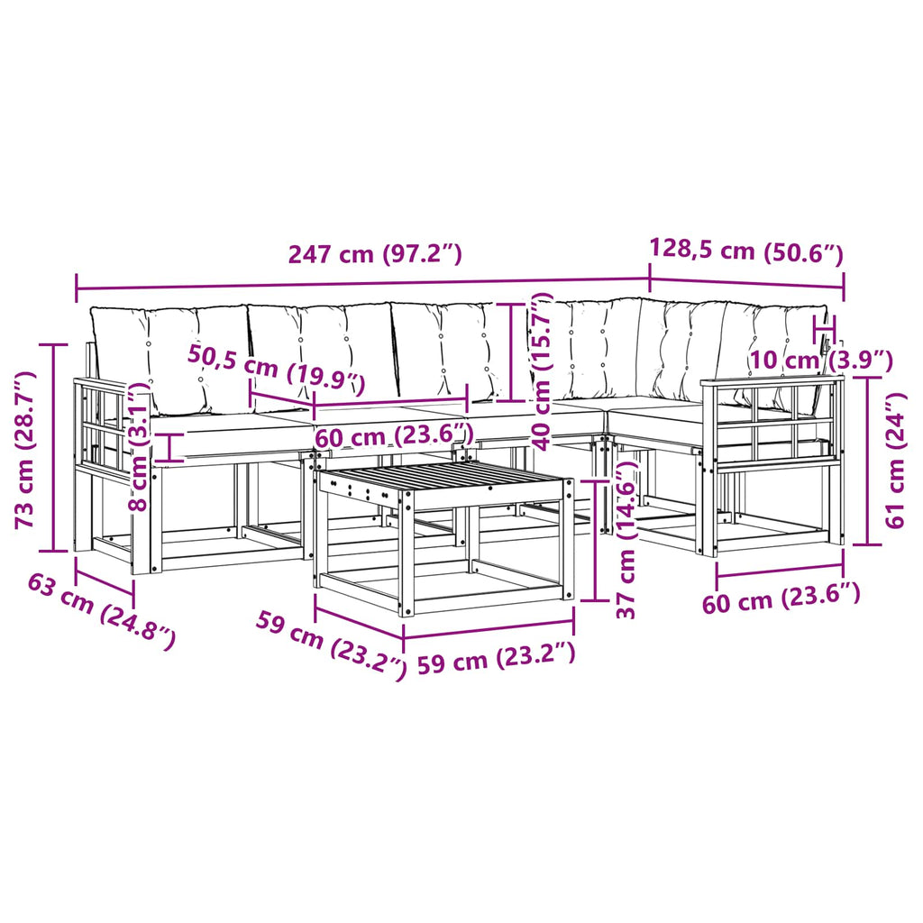 Outdoor-Sofagarnitur mit Kissen 6 pcs Weiß und Beige