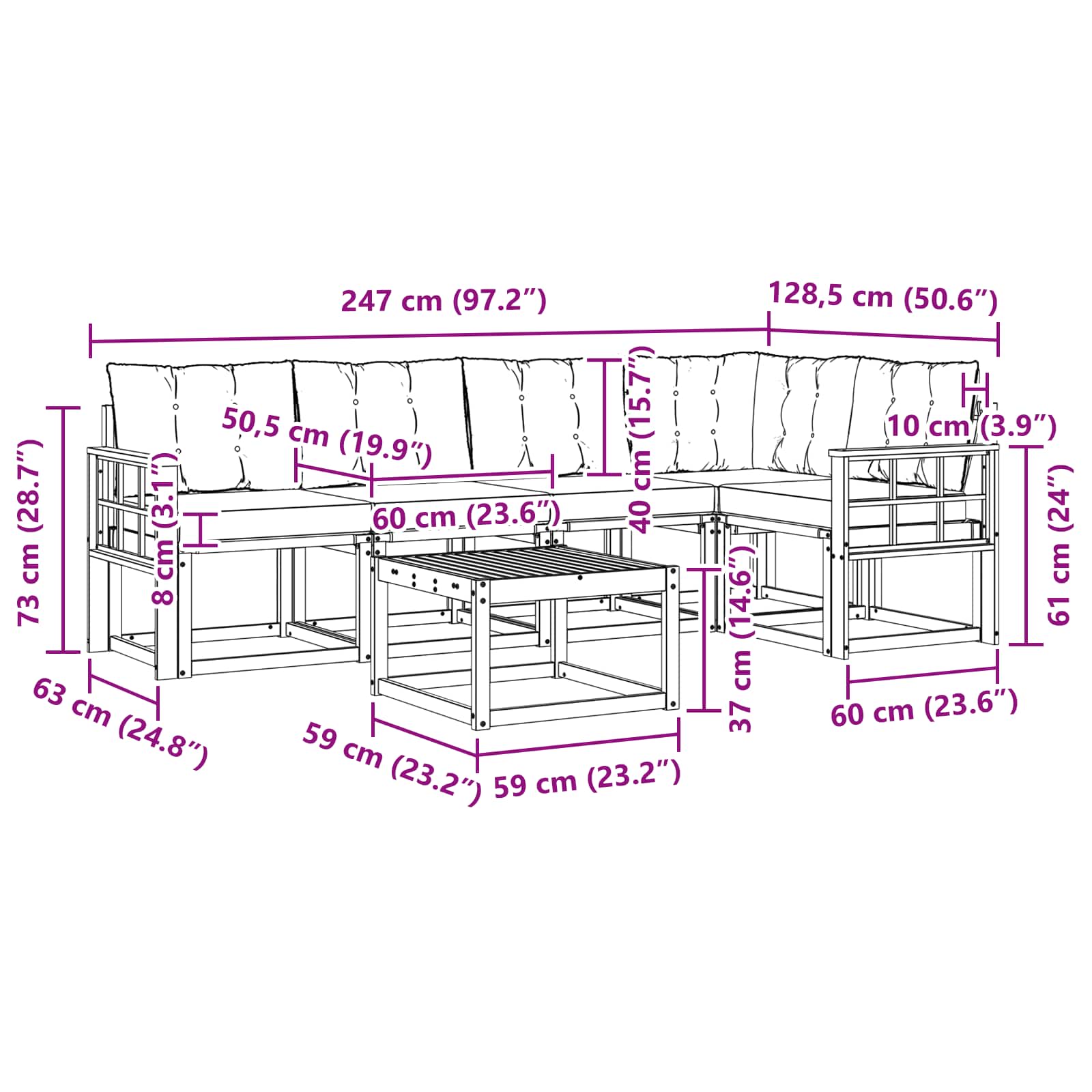 Outdoor-Sofagarnitur mit Kissen 6 pcs Weiß und Beige
