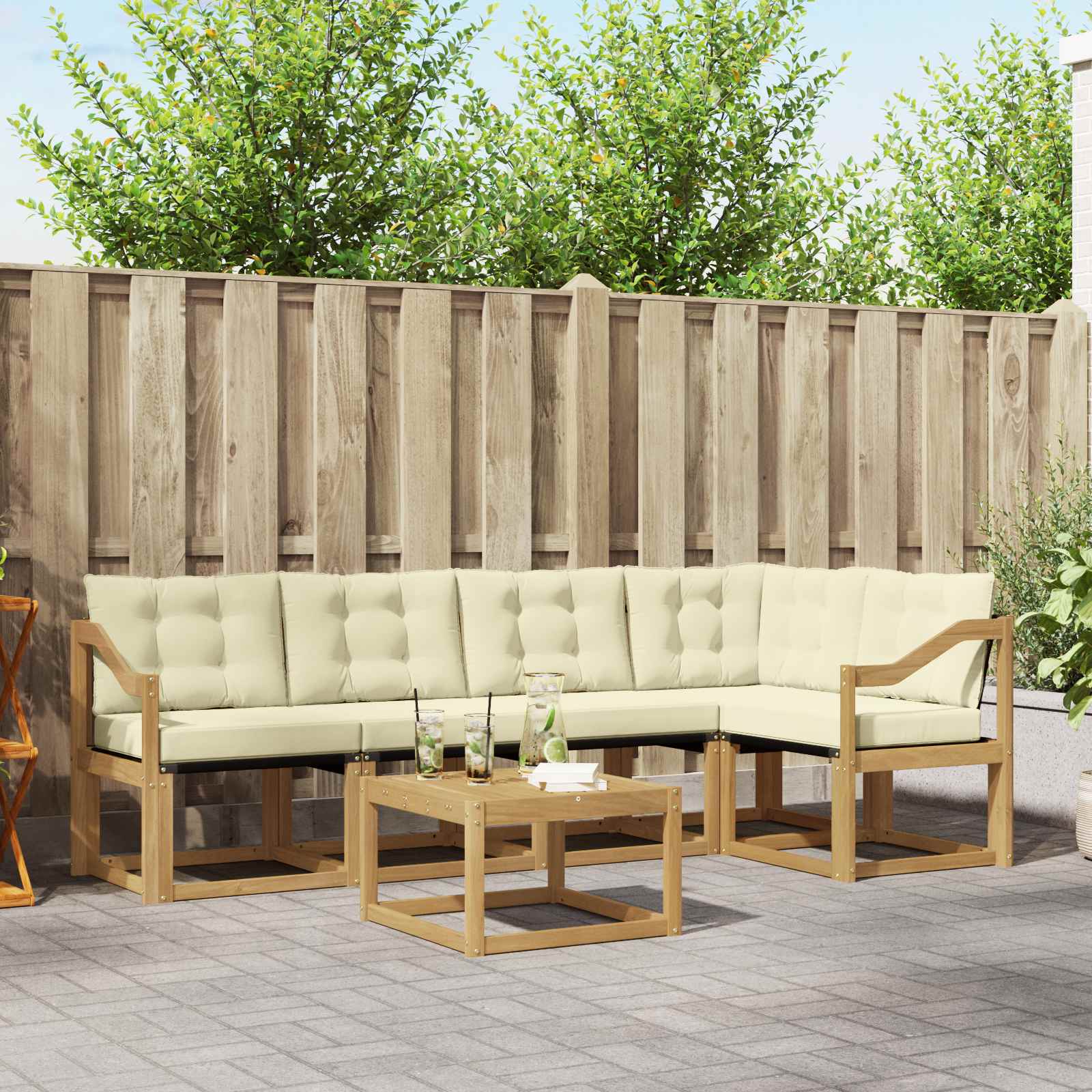 Outdoor-Sofagarnitur mit Kissen 6 pcs Weiß und Creme