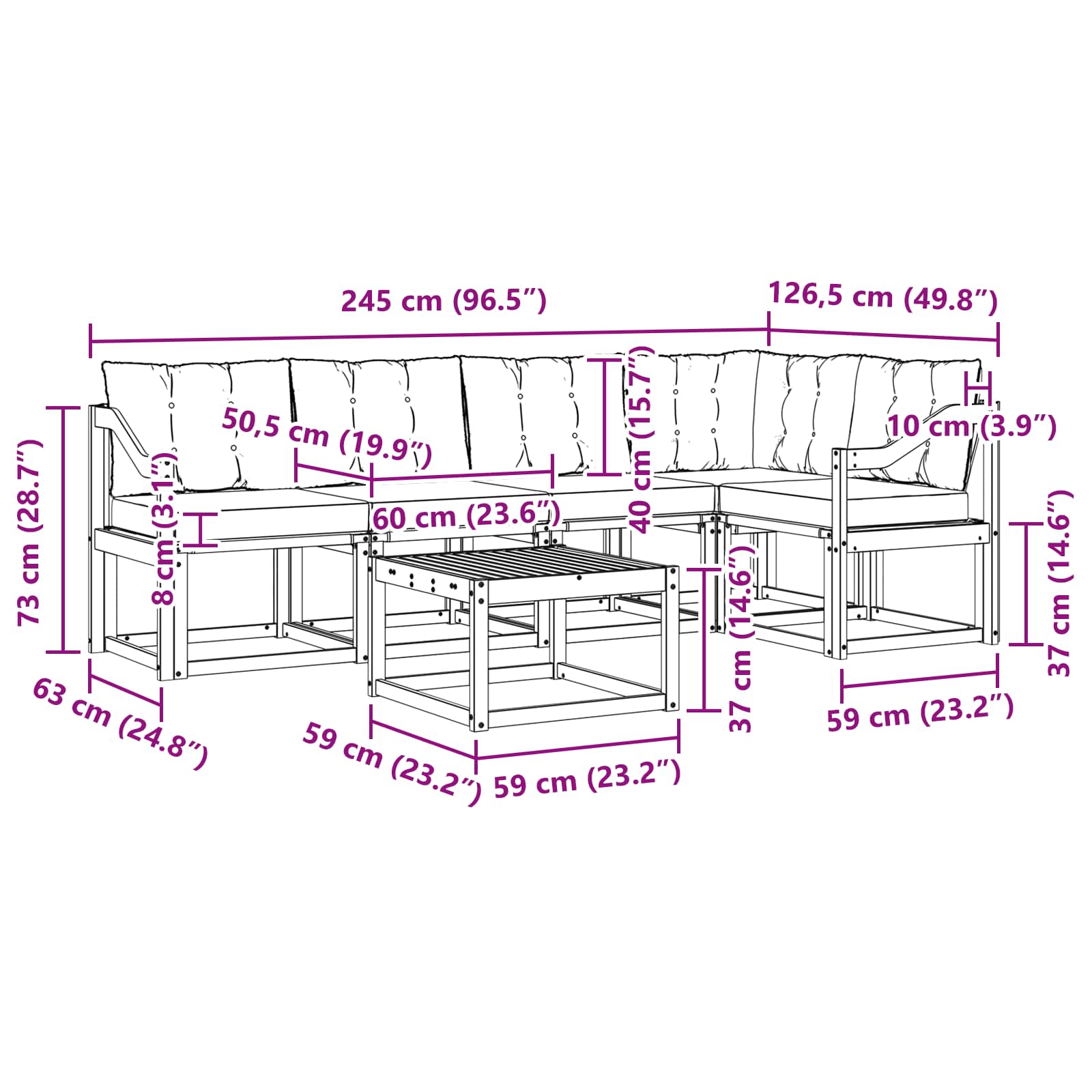 Outdoor-Sofagarnitur mit Kissen 6 pcs Weiß und Hellgrau