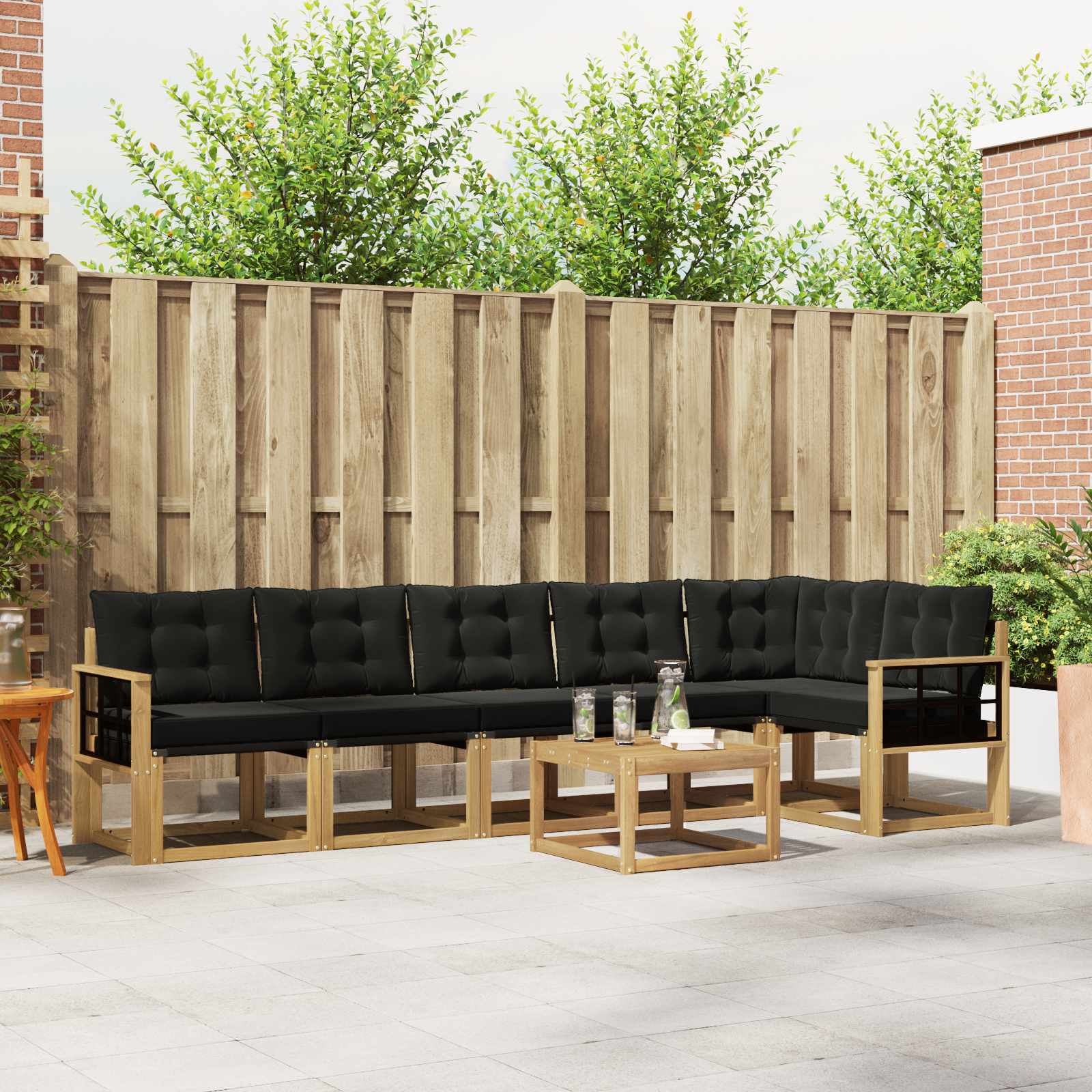 Outdoor-Sofagarnitur mit Kissen 7 pcs Weiß und Schwarz