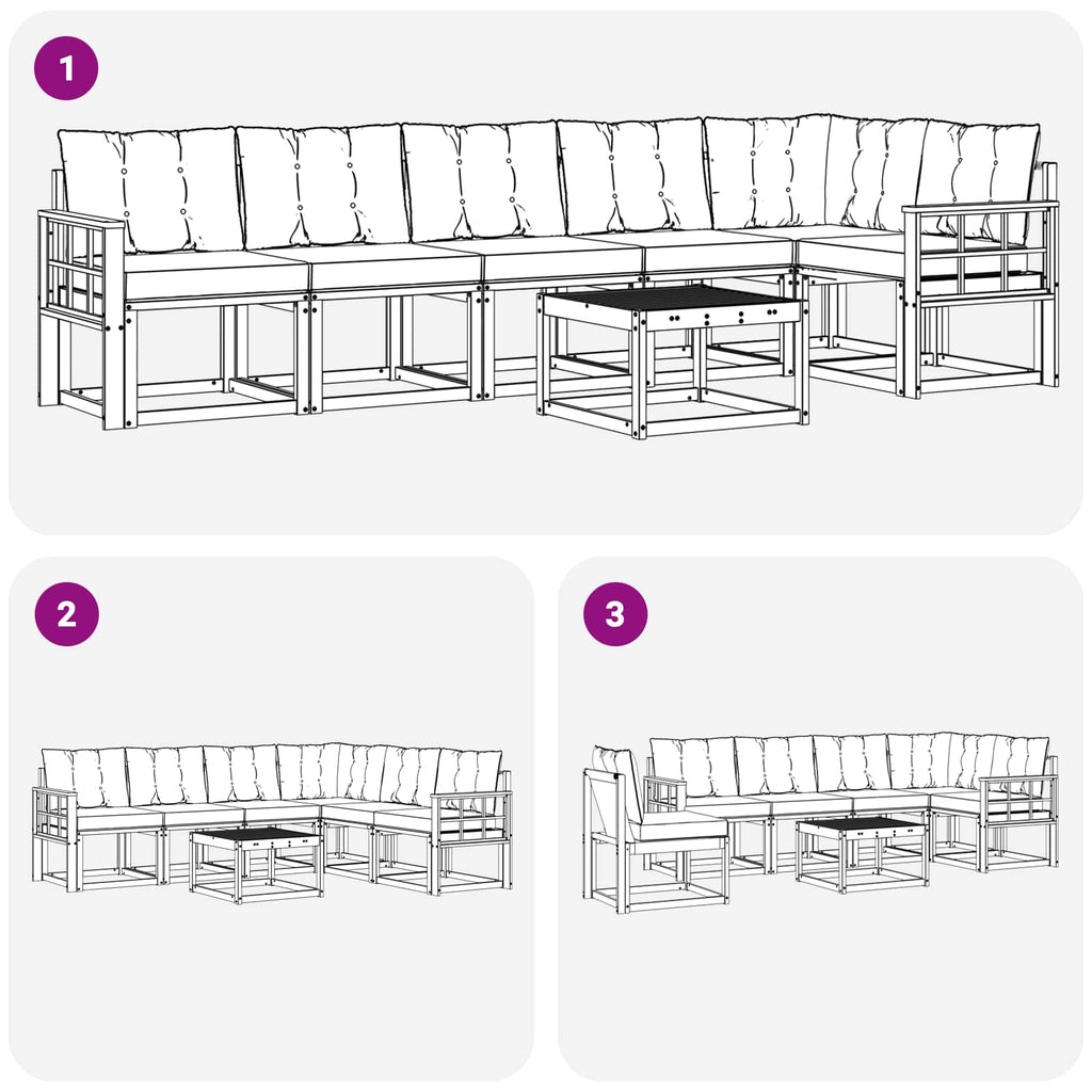 Outdoor-Sofagarnitur mit Kissen 7 pcs Weiß und Schwarz