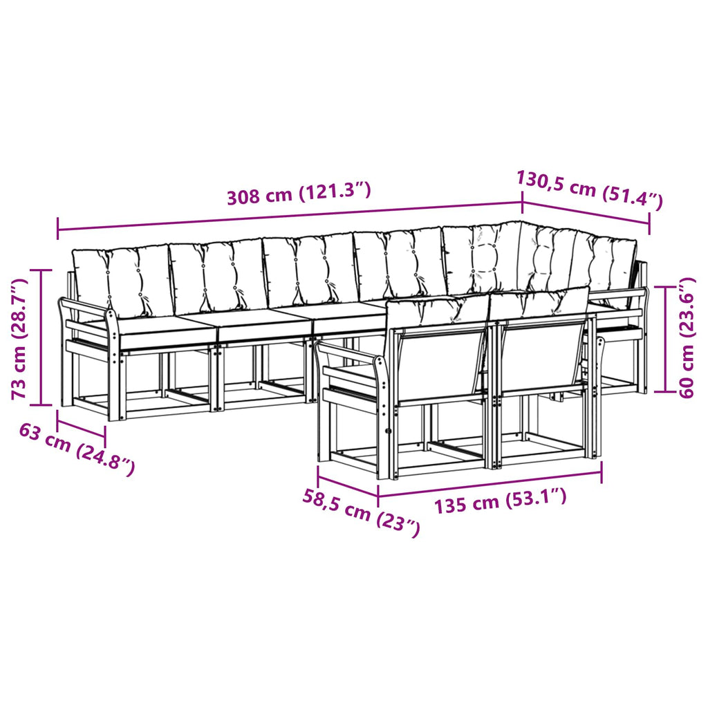 Outdoor-Sofagarnitur mit Kissen 8 pcs Weiß und Beige