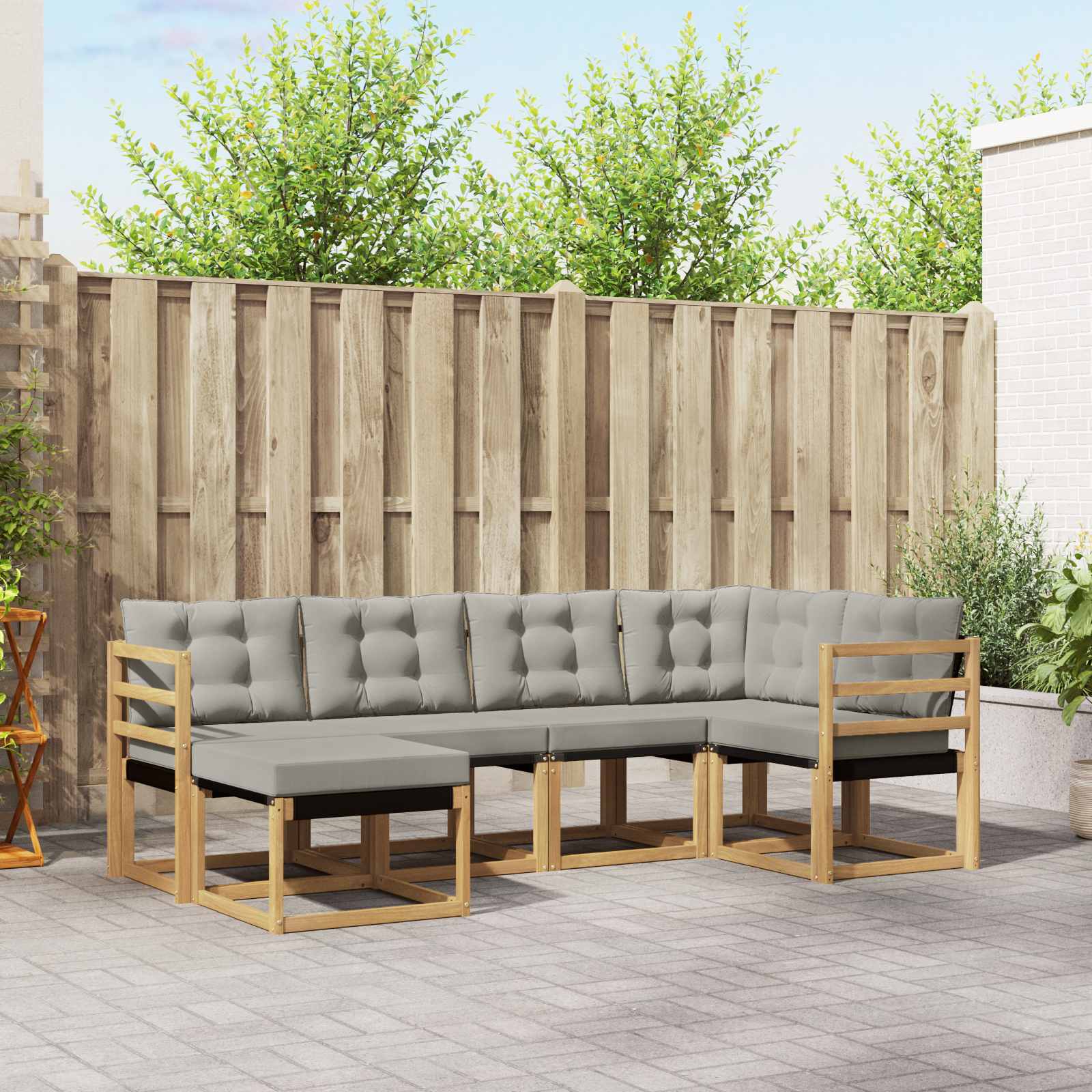 Outdoor-Sofagarnitur mit Kissen 6 pcs Weiß und Hellgrau