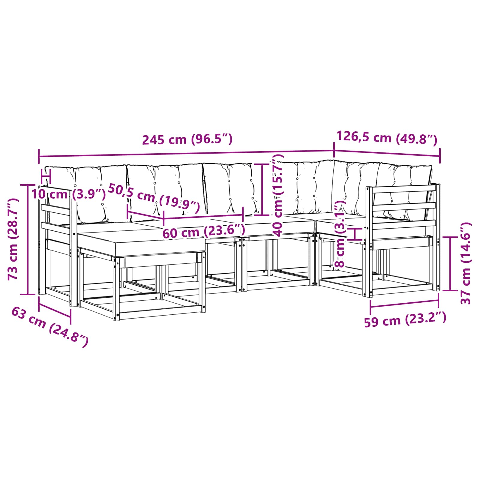 Outdoor-Sofagarnitur mit Kissen 6 pcs Weiß und Beige