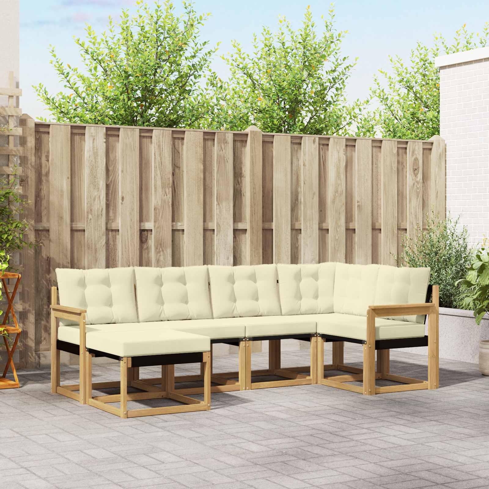 Outdoor-Sofagarnitur mit Kissen 6 pcs Weiß und Creme