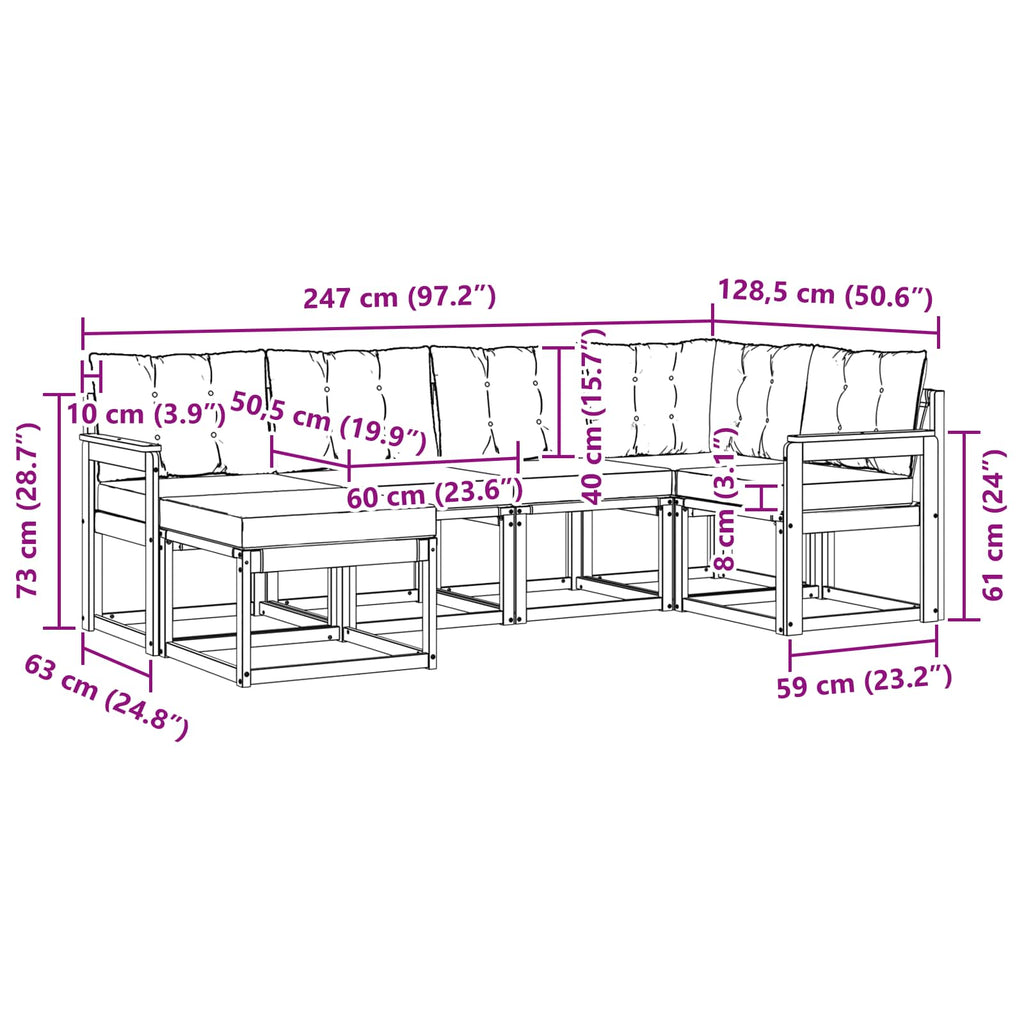 Outdoor-Sofagarnitur mit Kissen 6 pcs Weiß und Creme