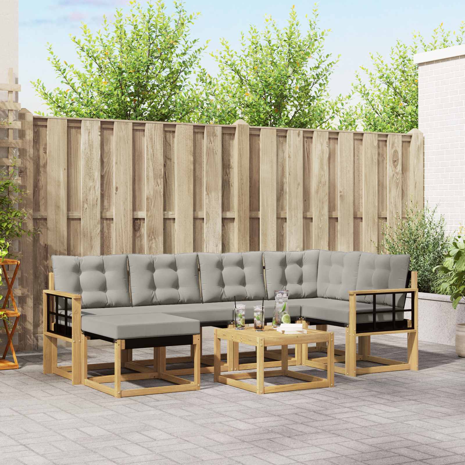 Outdoor-Sofagarnitur mit Kissen 7 pcs Weiß und Hellgrau