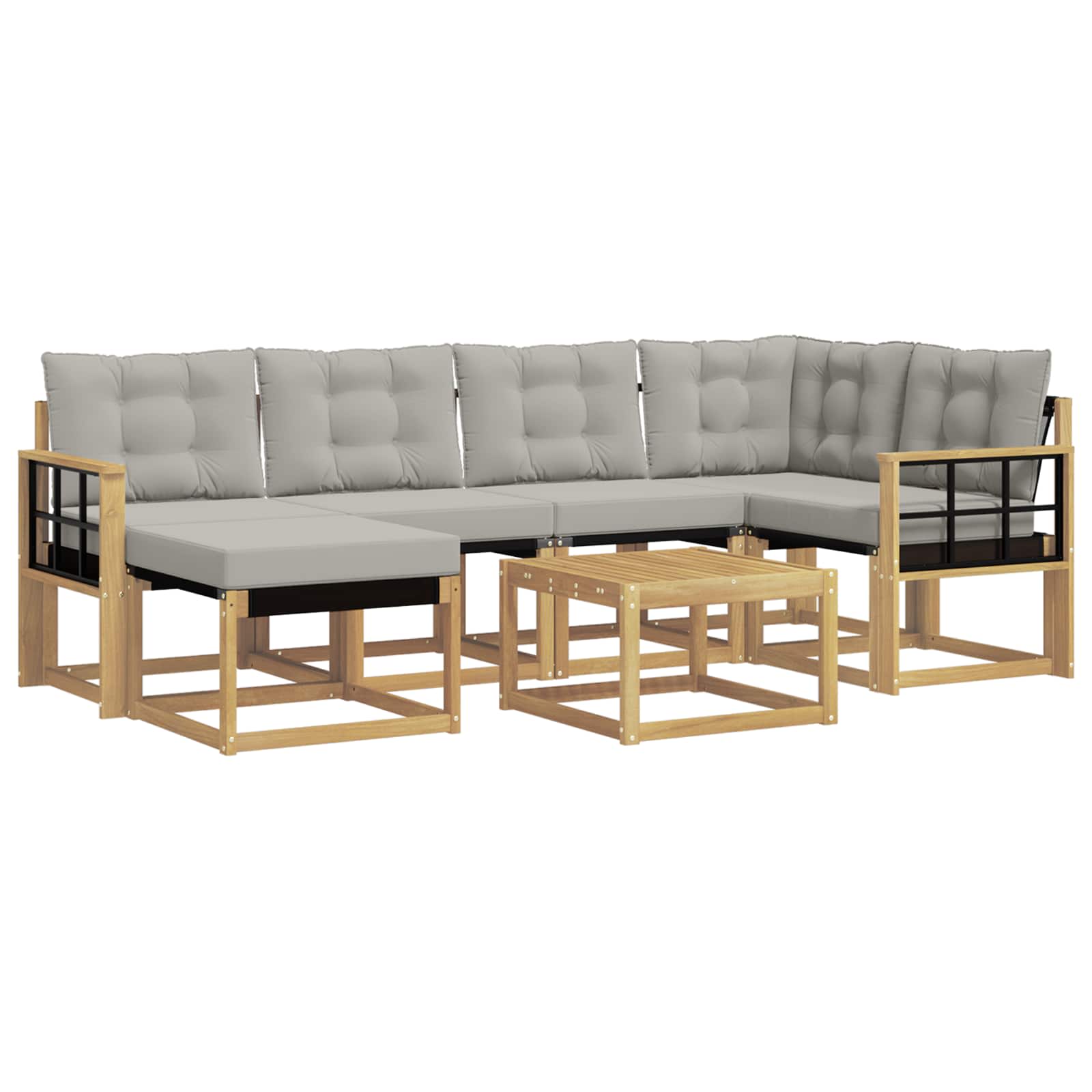 Outdoor-Sofagarnitur mit Kissen 7 pcs Weiß und Hellgrau