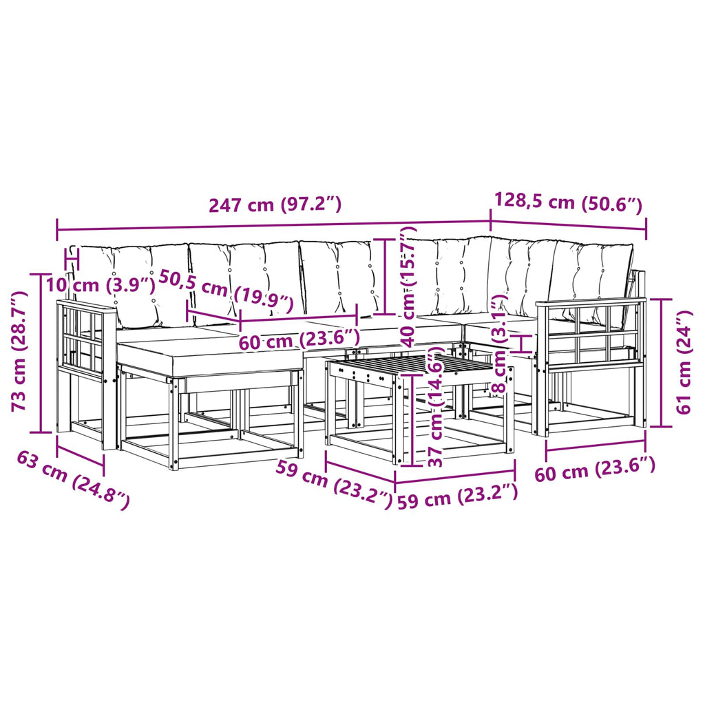Outdoor-Sofagarnitur mit Kissen 7 pcs Weiß und Schwarz