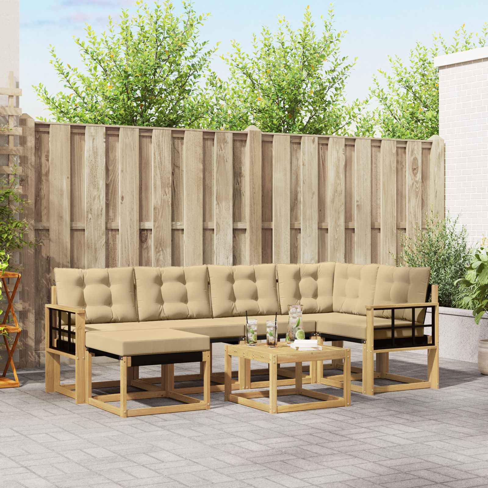 Outdoor-Sofagarnitur mit Kissen 7 pcs Weiß und Beige