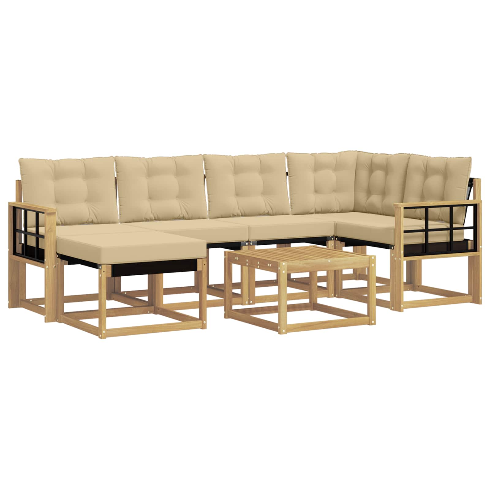 Outdoor-Sofagarnitur mit Kissen 7 pcs Weiß und Beige
