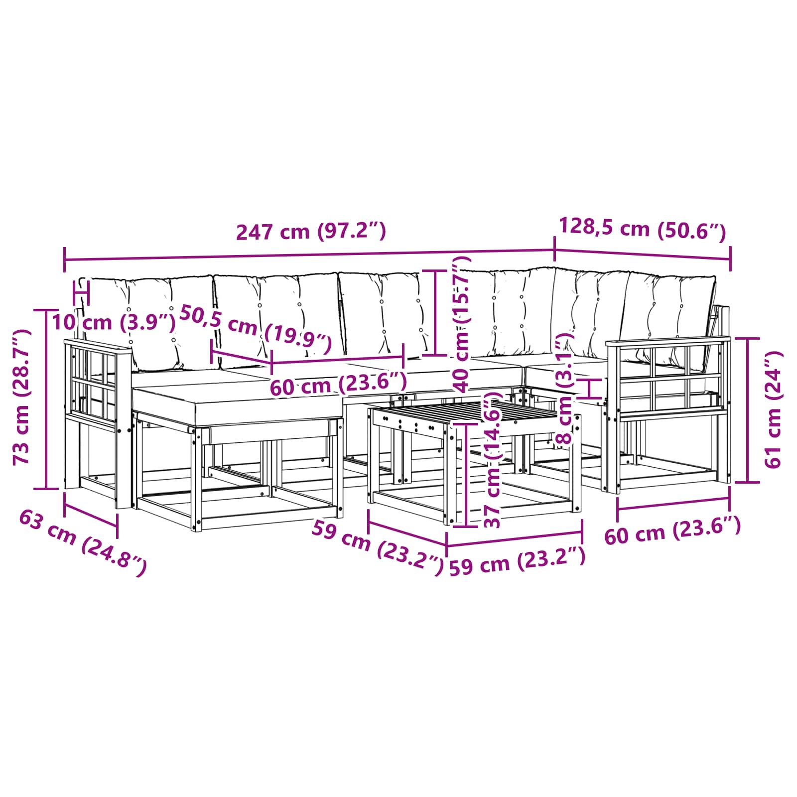 Outdoor-Sofagarnitur mit Kissen 7 pcs Weiß und Beige