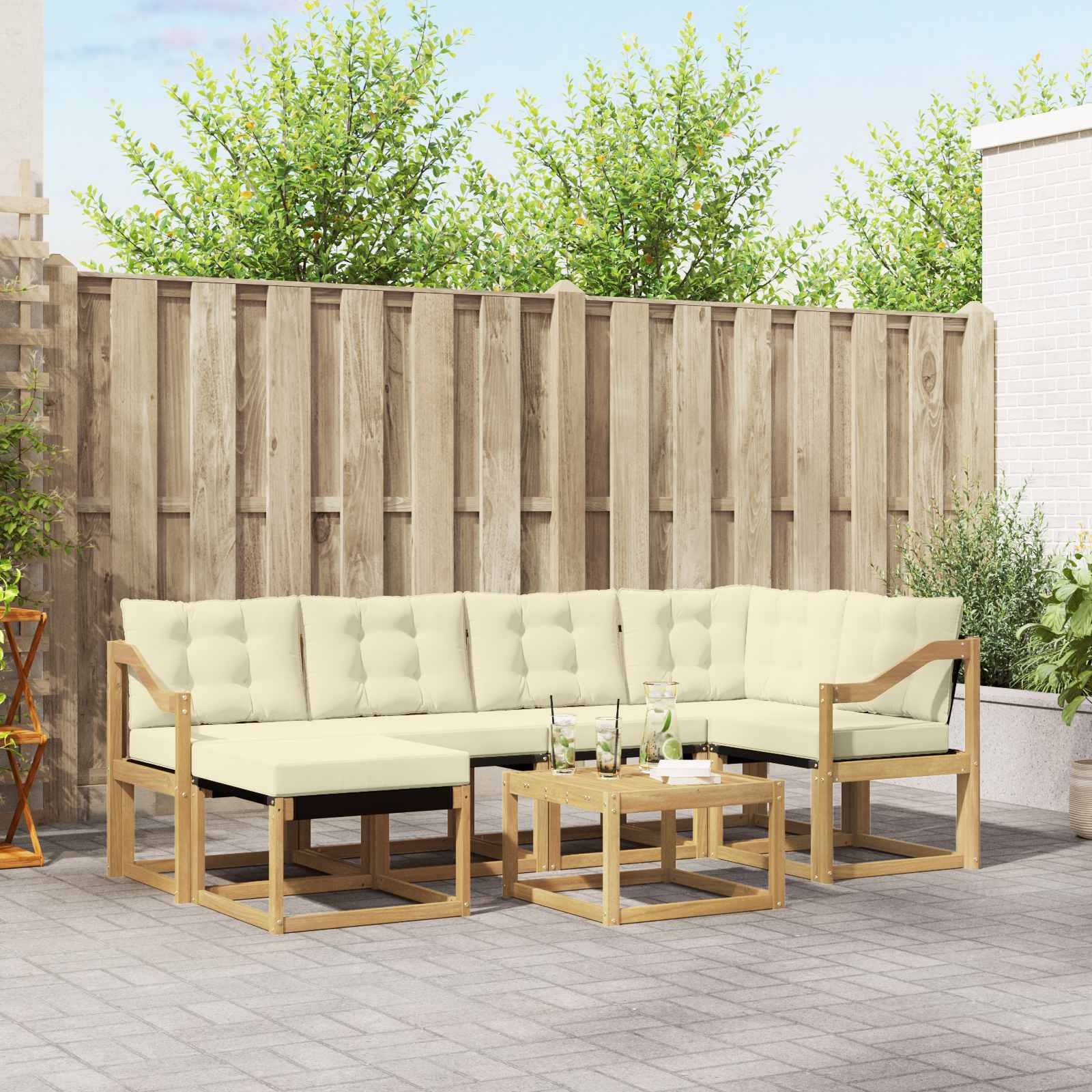 Outdoor-Sofagarnitur mit Kissen 7 pcs Weiß und Creme