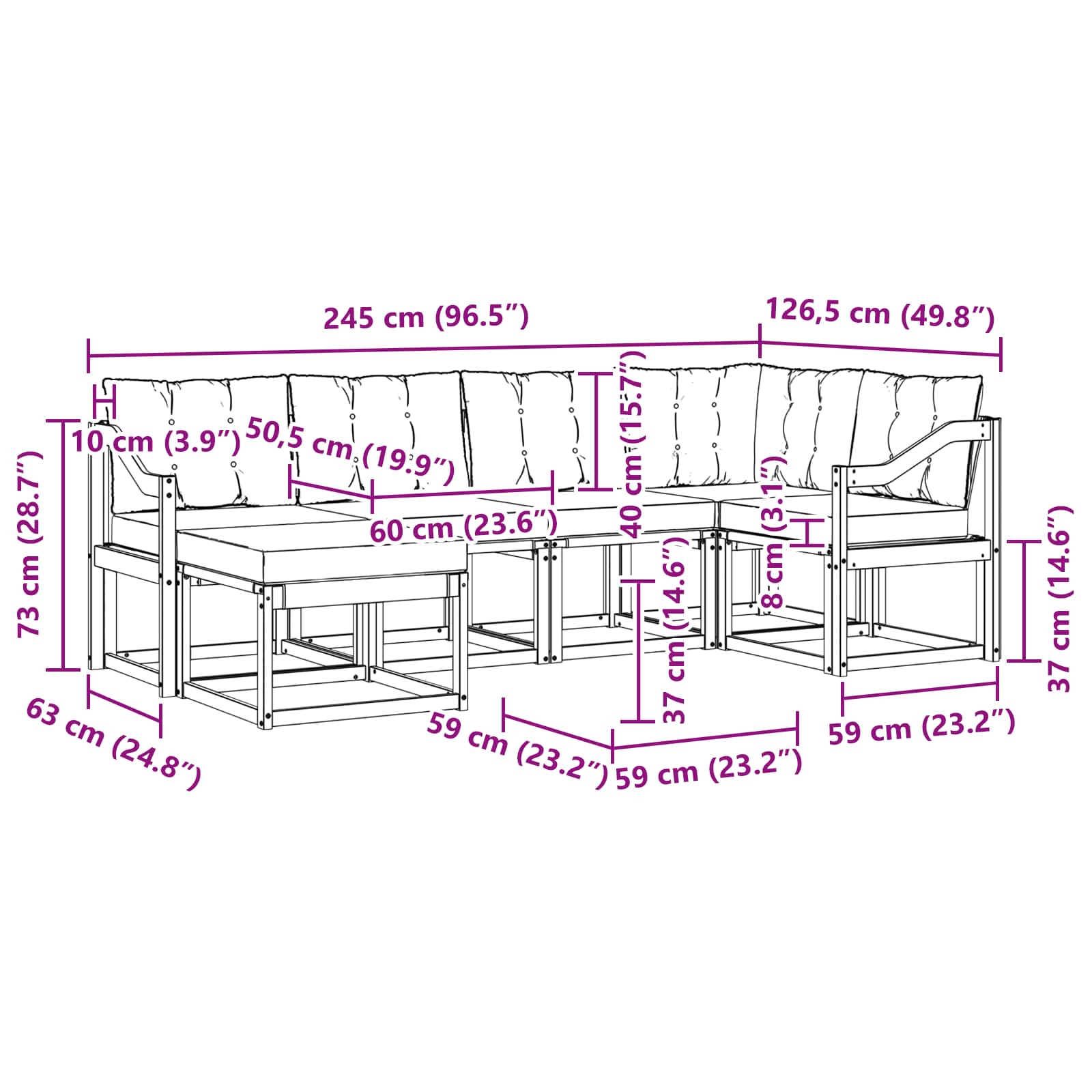 Outdoor-Sofagarnitur mit Kissen 7 pcs Weiß und Creme