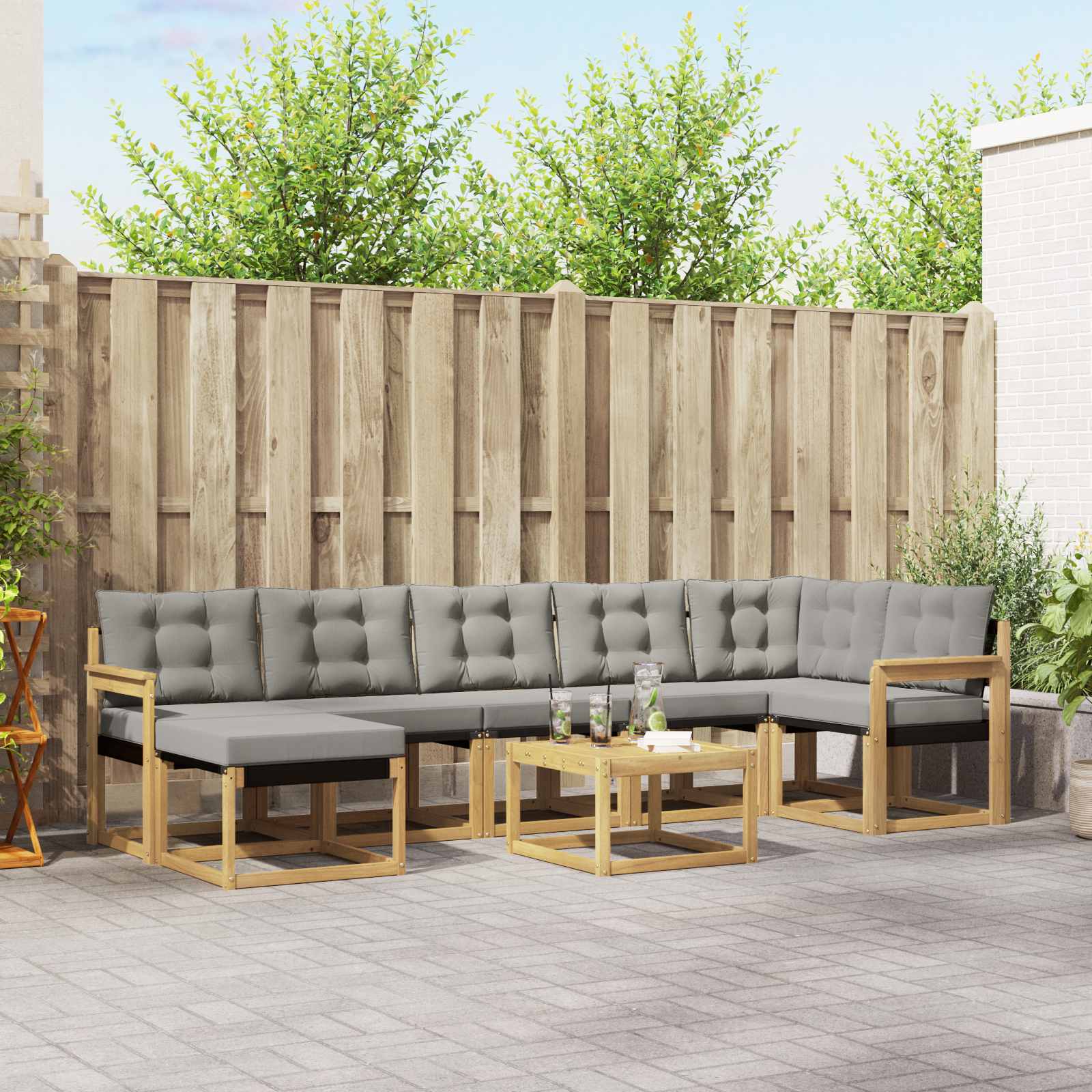 Outdoor-Sofagarnitur mit Kissen 8 pcs Weiß und Hellgrau