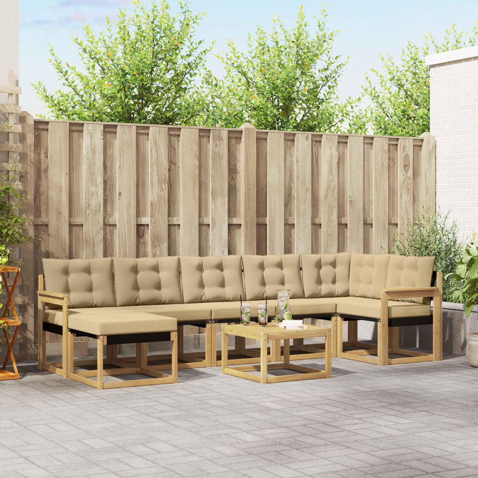 Outdoor-Sofagarnitur mit Kissen 8 pcs Weiß und Beige