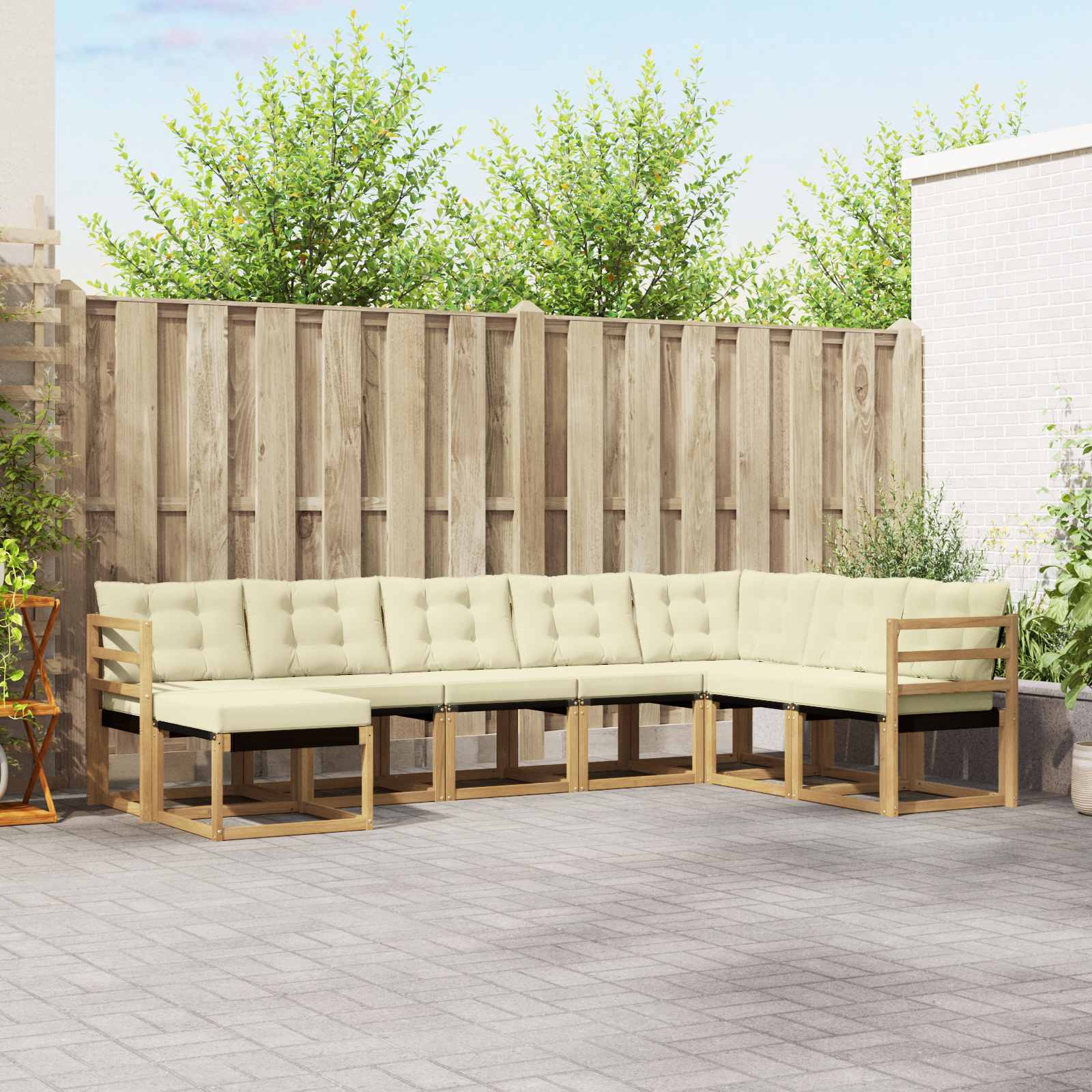 Outdoor-Sofagarnitur mit Kissen 8 pcs Weiß und Creme