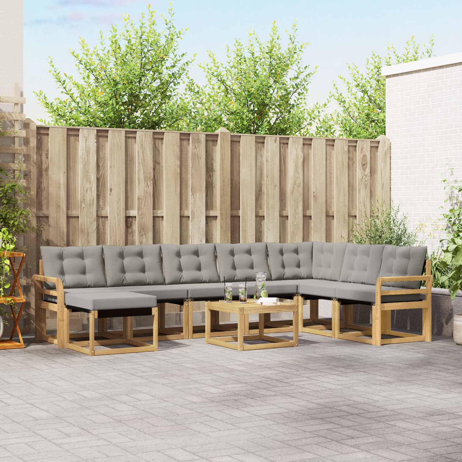 Outdoor-Sofagarnitur mit Kissen 9 pcs Weiß und Hellgrau