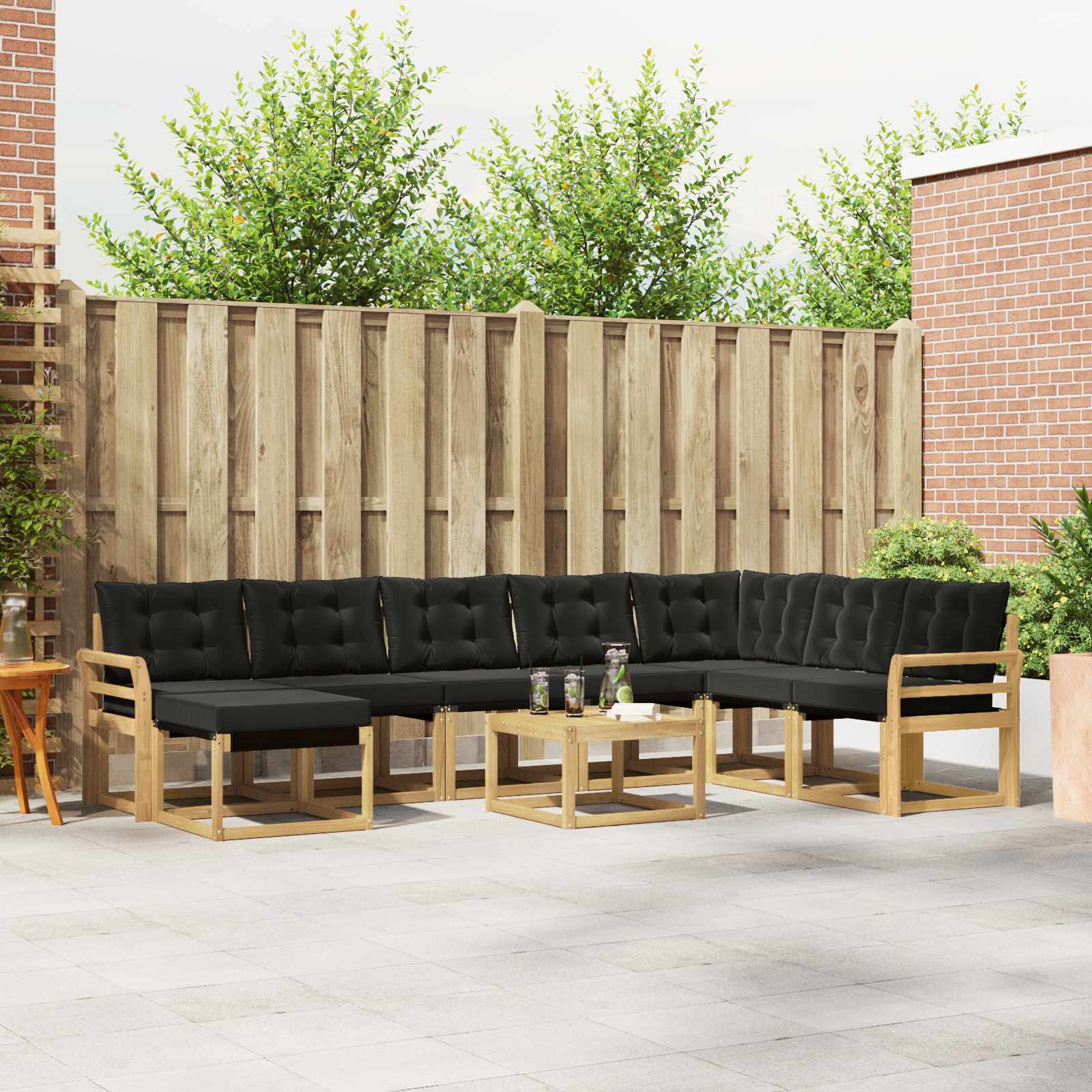 Outdoor-Sofagarnitur mit Kissen 9 pcs Weiß und Schwarz