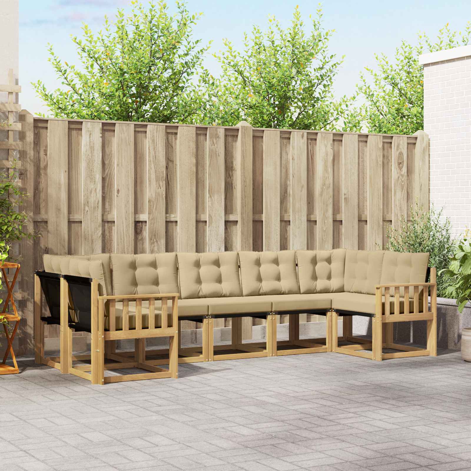 Outdoor-Sofagarnitur mit Kissen 7 pcs Weiß und Beige