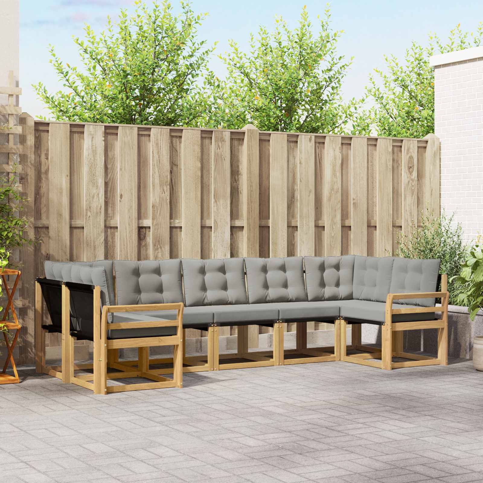 Outdoor-Sofagarnitur mit Kissen 7 pcs Weiß und Hellgrau