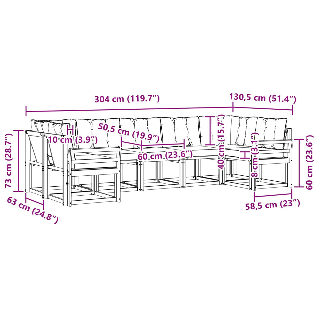 Outdoor-Sofagarnitur mit Kissen 7 pcs Weiß und Schwarz